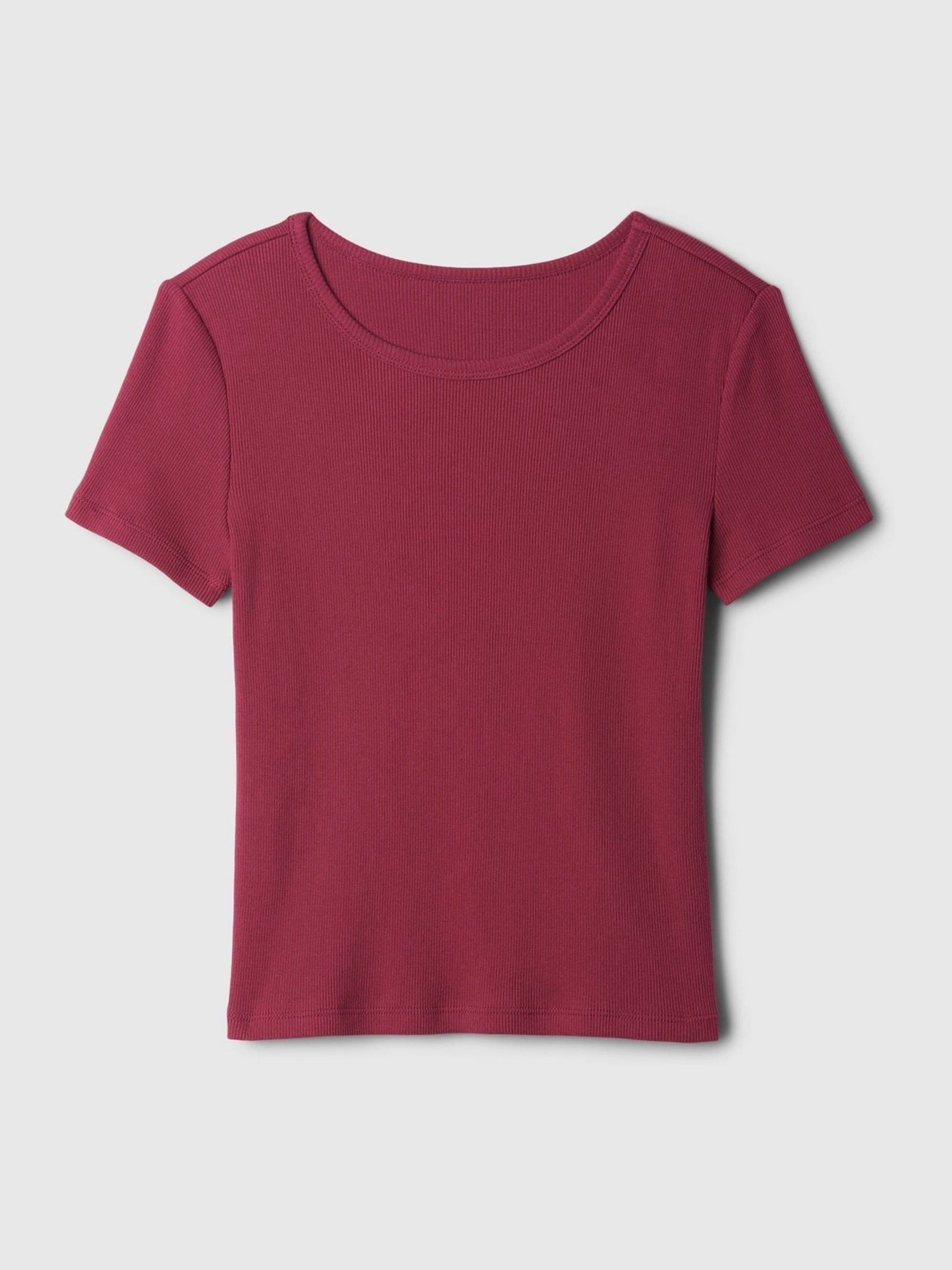 Burgundy Red Ribbed Short Sleeve Crew Neck T-Shirt (4-13yrs) - Image 3 of 4