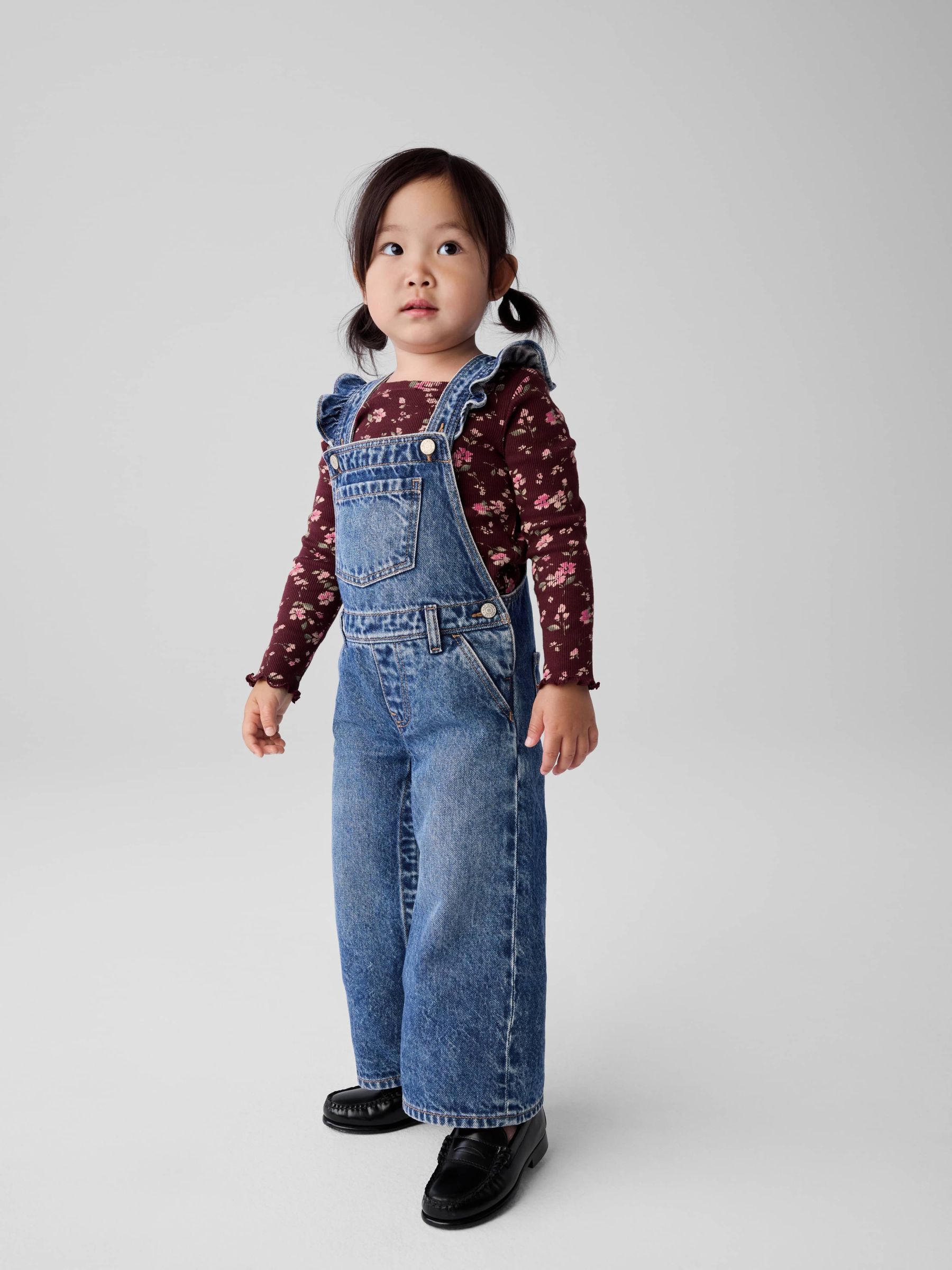 Blue Wide-Leg Square Neck Flutter Sleeve Dungarees (6mths-5yrs) - Image 1 of 4