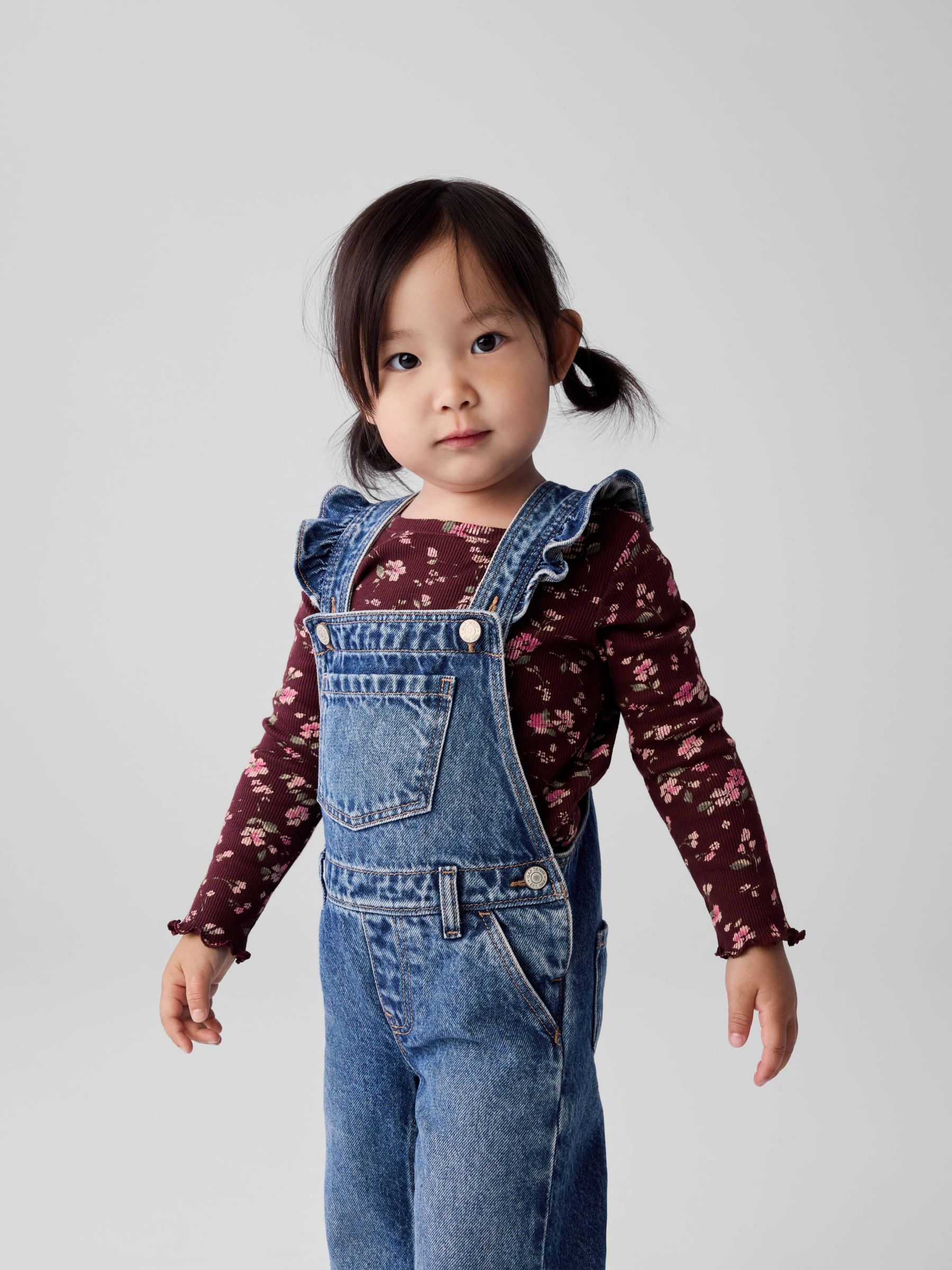 Blue Wide-Leg Square Neck Flutter Sleeve Dungarees (6mths-5yrs) - Image 2 of 4