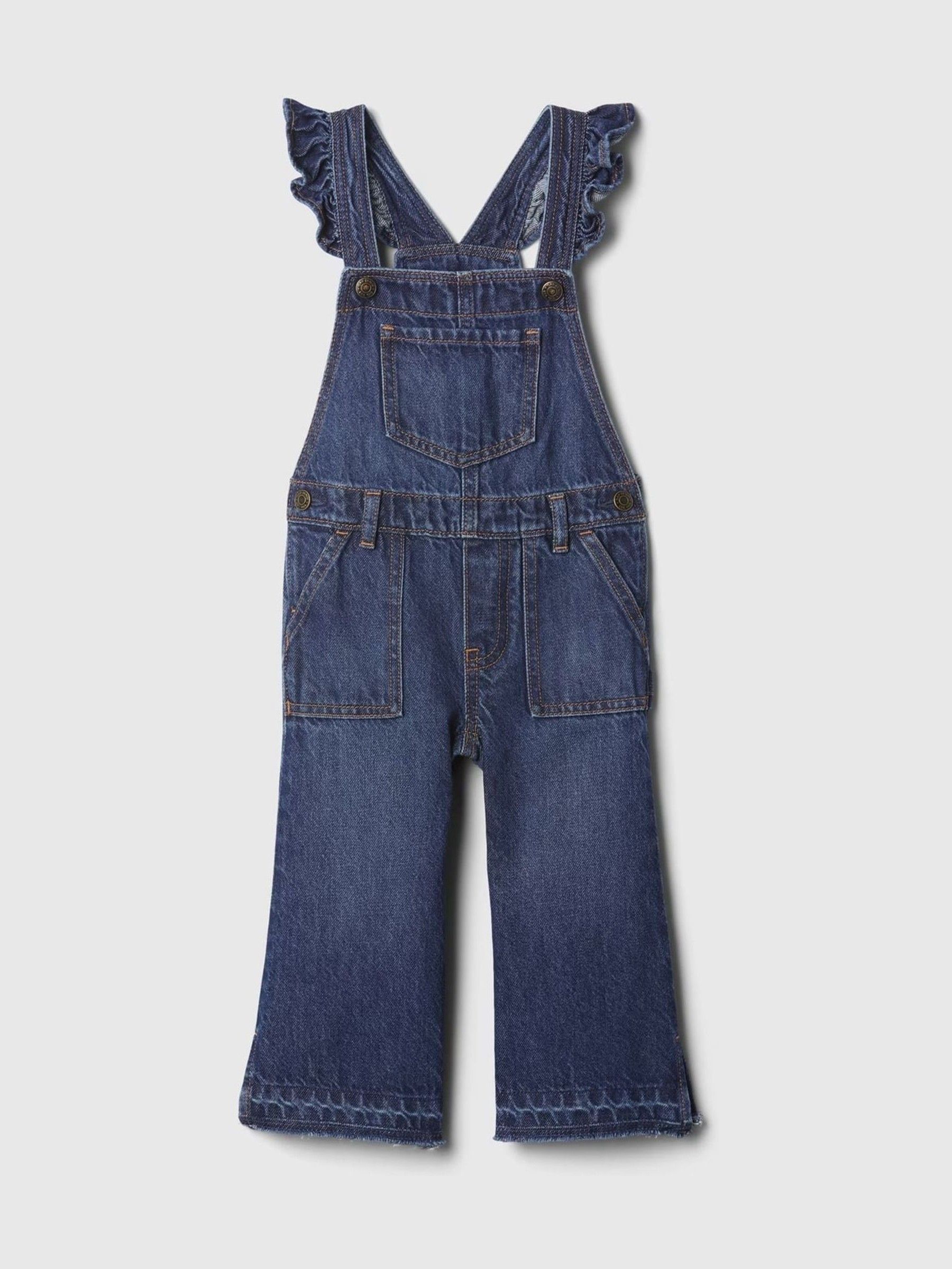 Blue Wide-Leg Square Neck Flutter Sleeve Dungarees (6mths-5yrs) - Image 3 of 4