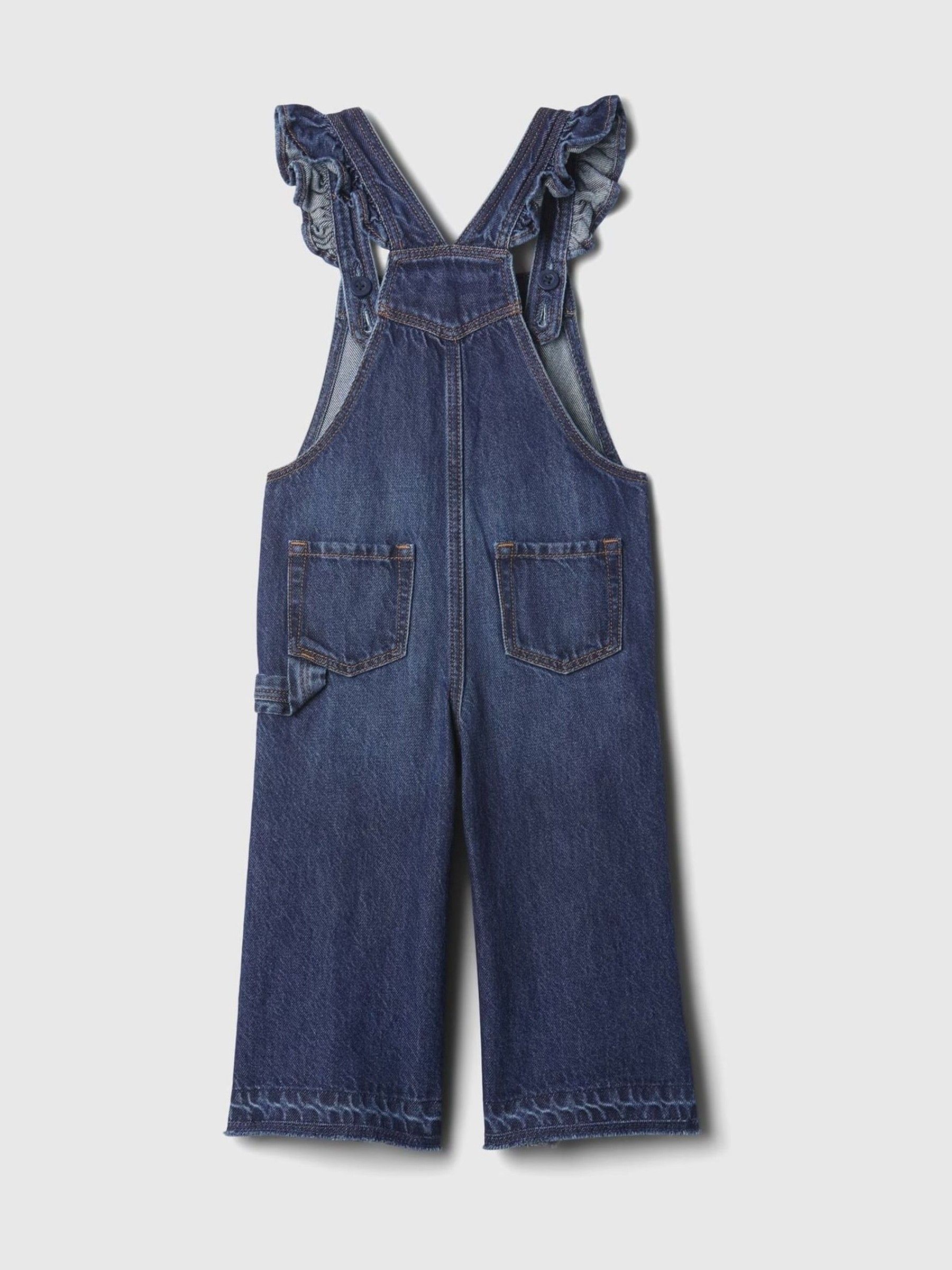 Blue Wide-Leg Square Neck Flutter Sleeve Dungarees (6mths-5yrs) - Image 4 of 4