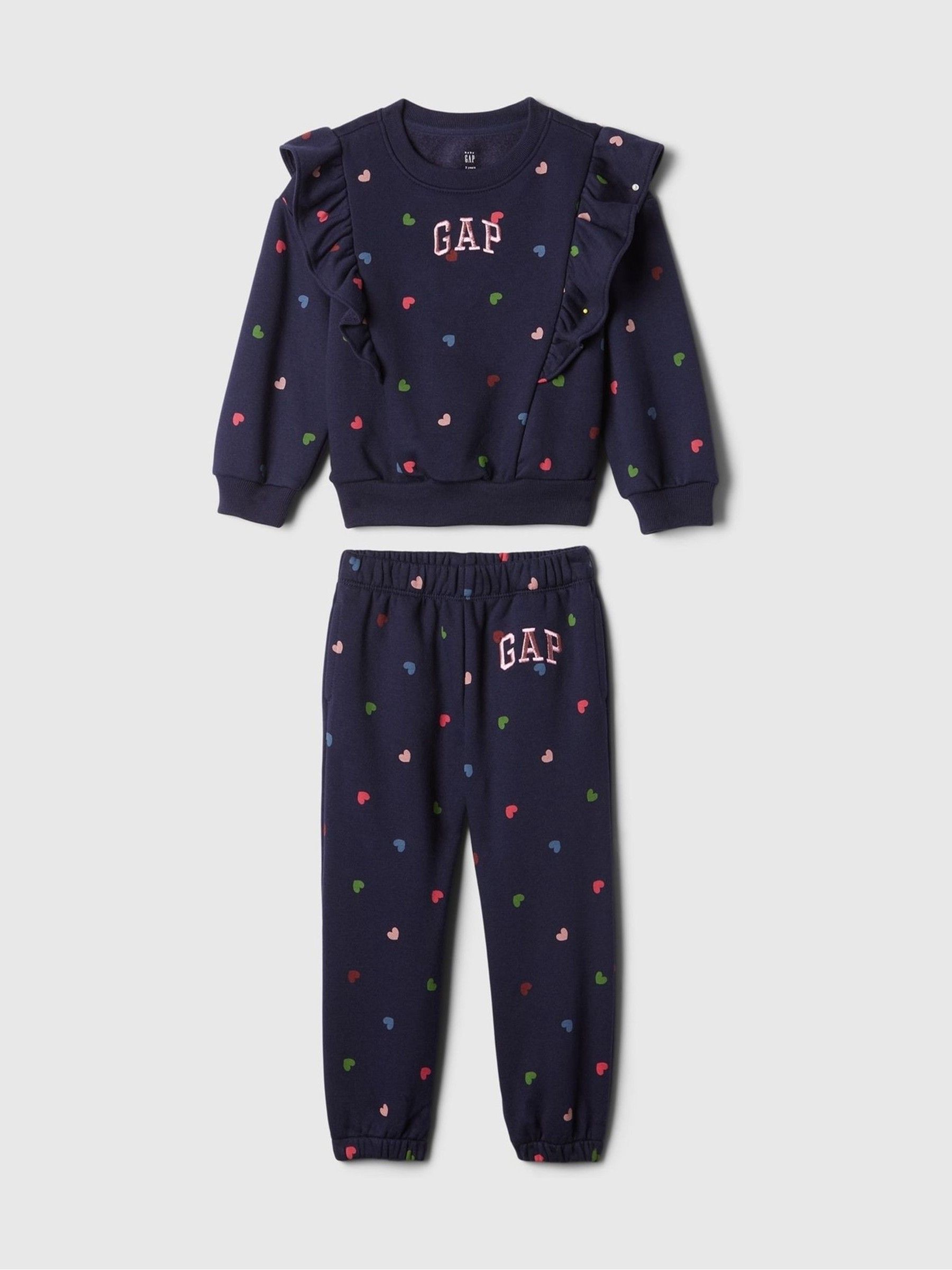 Navy/Blue Heart Vintage Soft Ruffle Logo Jumper & Jogger Set (6mths-5yrs) - Image 1 of 2