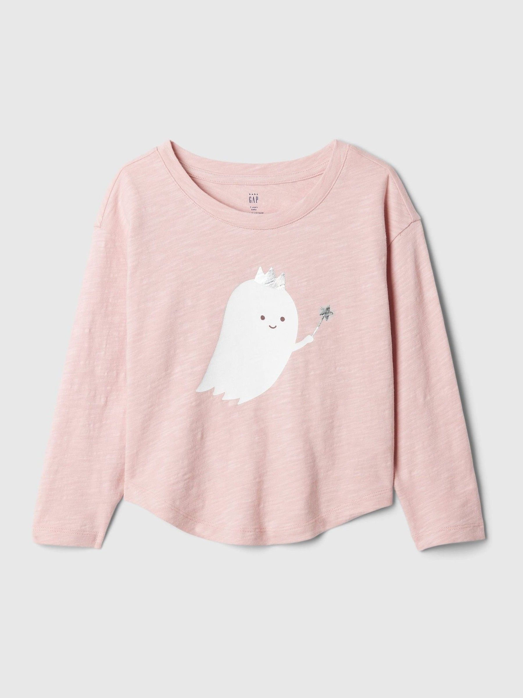 Pink Halloween Ghost Graphic Long Sleeve Crew Neck T-Shirt (6mths-5yrs) - Image 1 of 2