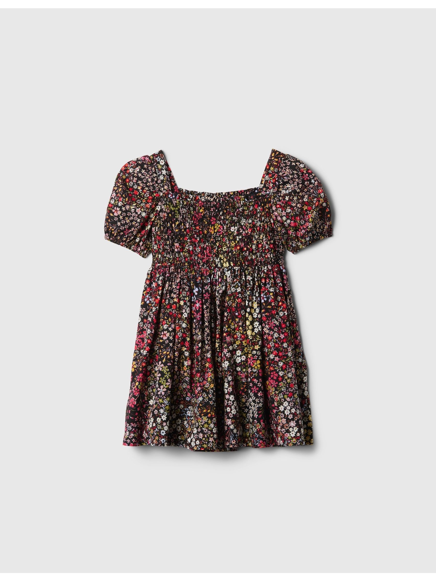 Black Floral Smocked Puff Sleeve Dress (6mths-5yrs) - Image 1 of 2