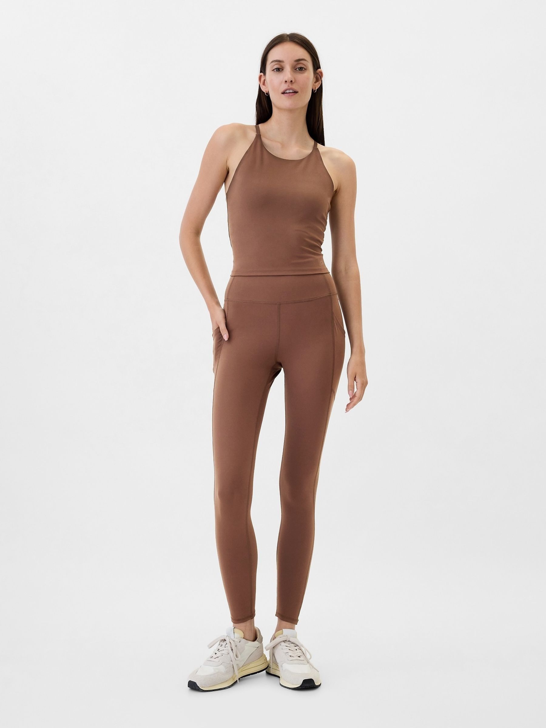 Brown Full Length High Waisted Studio Leggings - Image 1 of 4