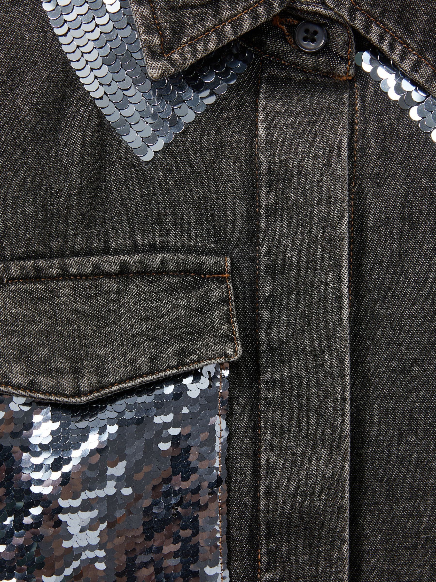 9-13 yrs Cotton-Chambray Sequinned Shirt in Grey - Image 4 of 4