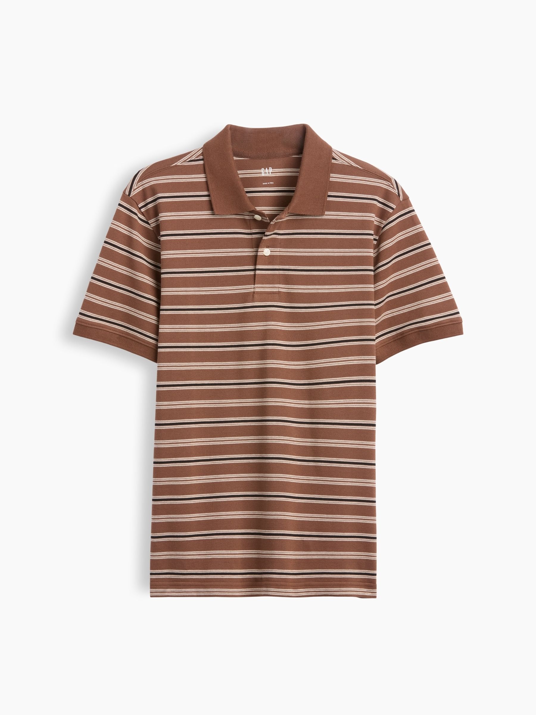 Brown Stripe Logo Pique Polo Shirt - Image 1 of 2 Brown Stripe Logo Pique Polo Shirt - Image 1 of 2