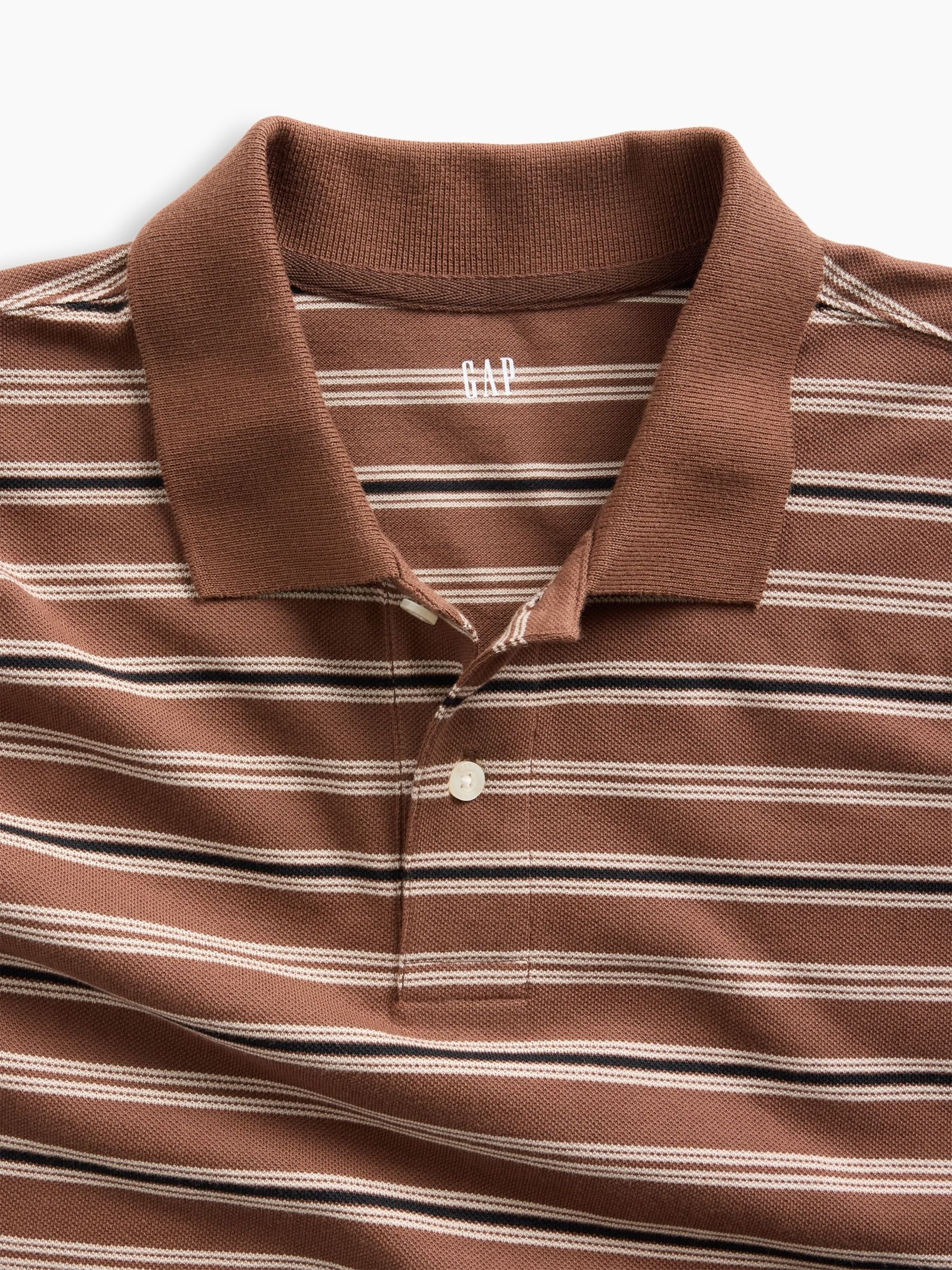 Brown Stripe Logo Pique Polo Shirt - Image 2 of 2 Brown Stripe Logo Pique Polo Shirt - Image 2 of 2