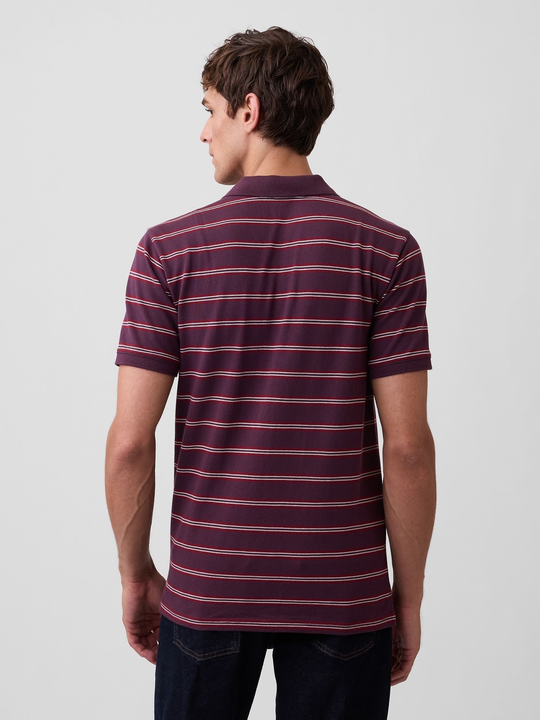 Burgundy Stripe Logo Pique Polo Shirt - Image 2 of 4