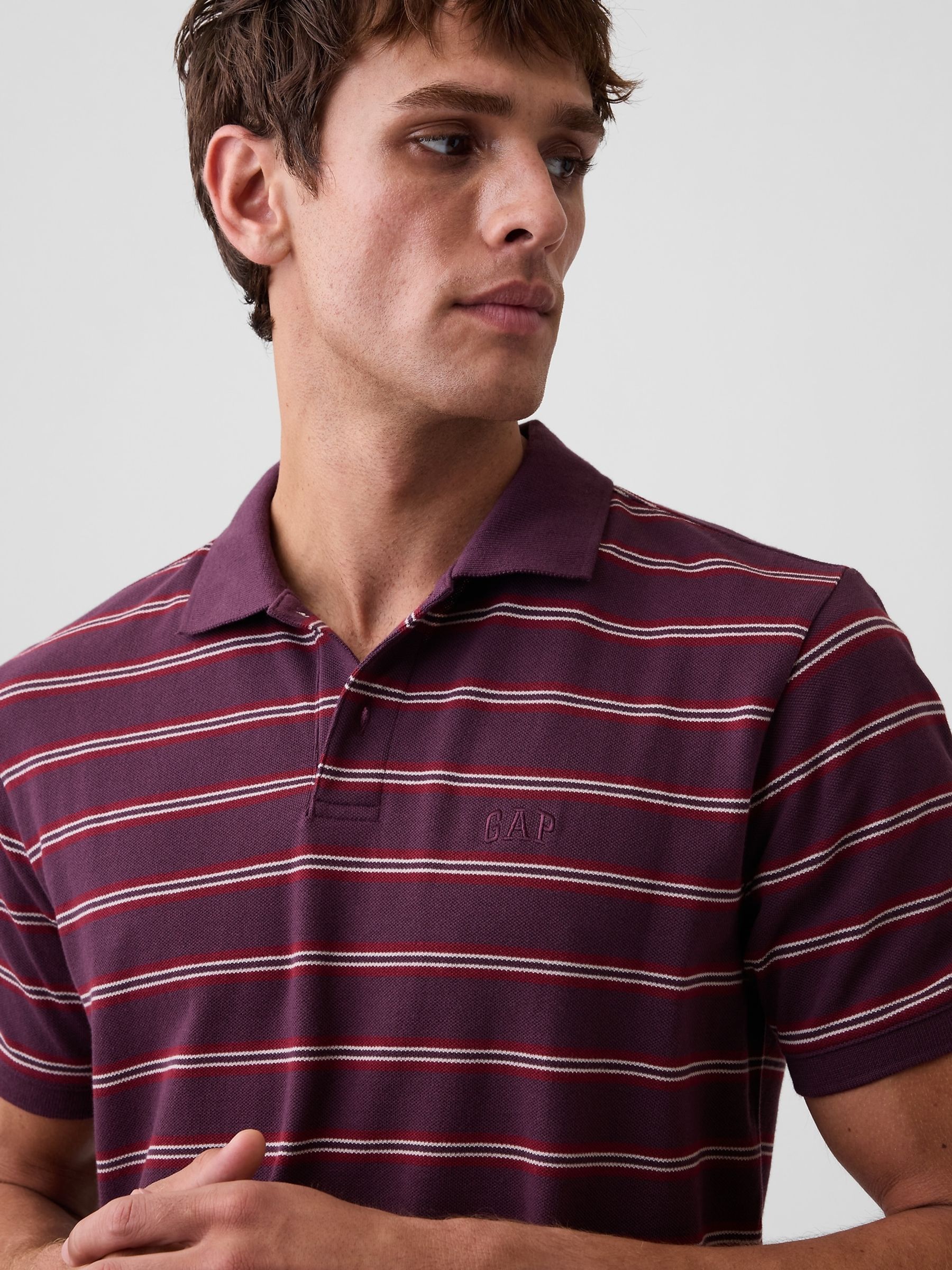 Burgundy Stripe Logo Pique Polo Shirt - Image 4 of 4 Burgundy Stripe Logo Pique Polo Shirt - Image 4 of 4