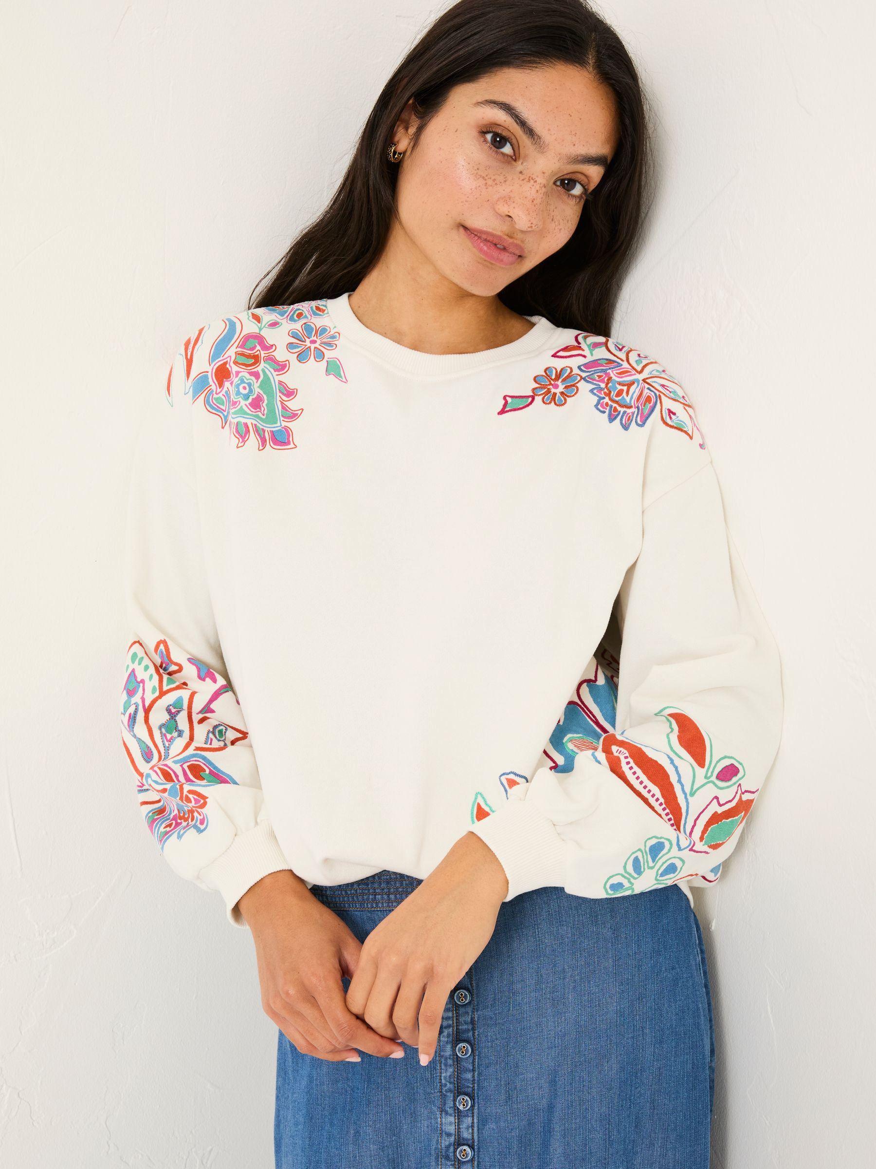 Alex Ivory Utopia Embroidered Crew Sweat Top | FatFace