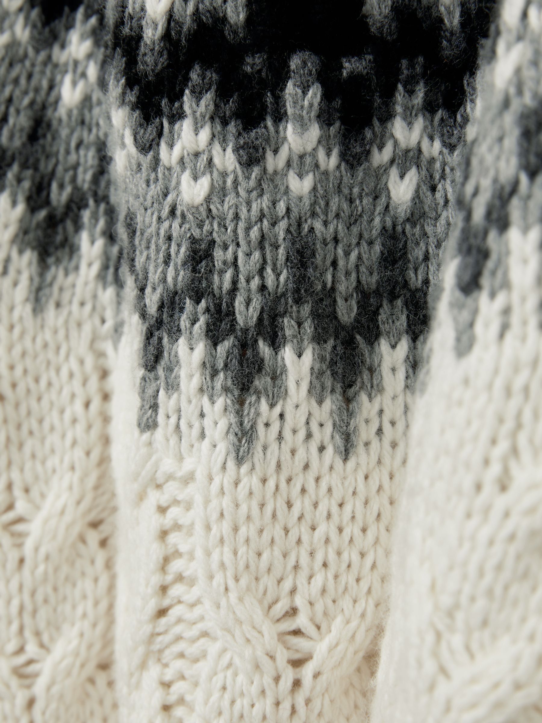Cabled Jumper with Cotton and Wool in White/Grey/Black - Image 4 of 4