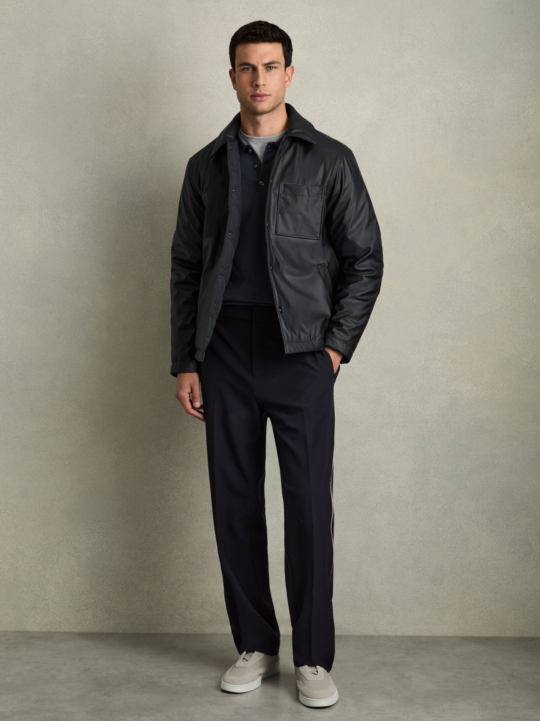 Padded Technical Press-Stud Overshirt in Navy - Image 3 of 7