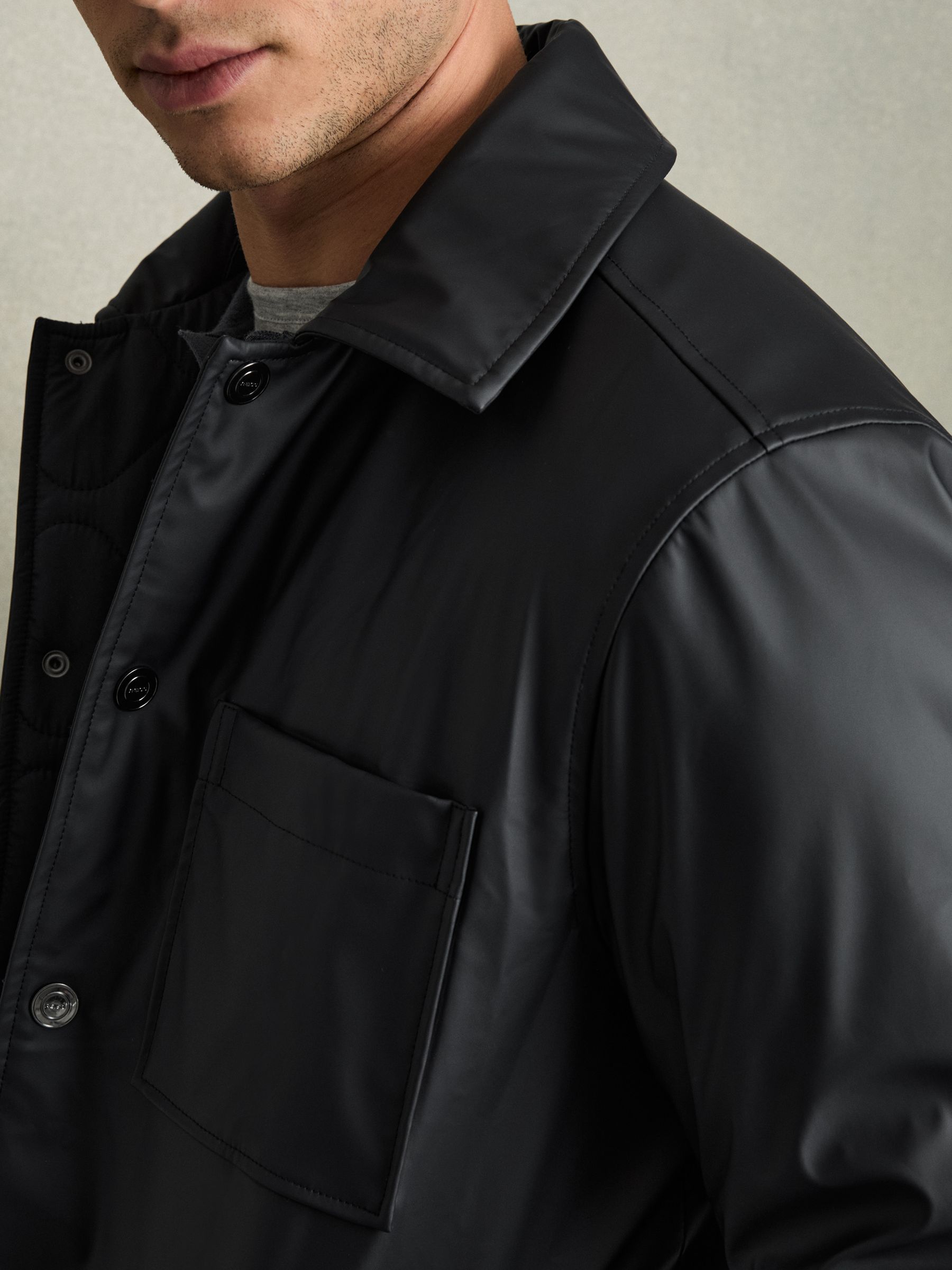 Padded Technical Press-Stud Overshirt in Navy - Image 4 of 7