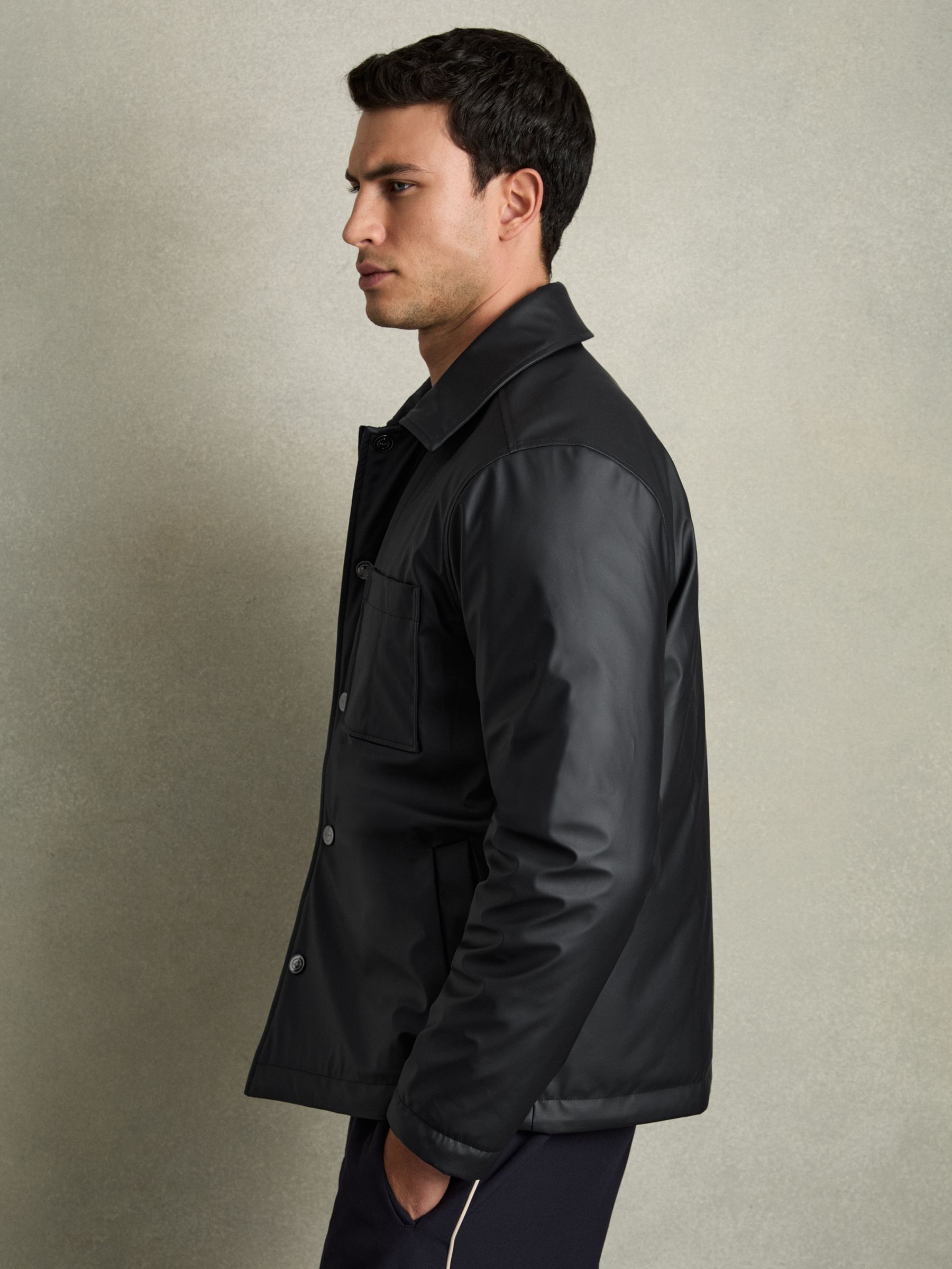 Padded Technical Press-Stud Overshirt in Navy - Image 6 of 7
