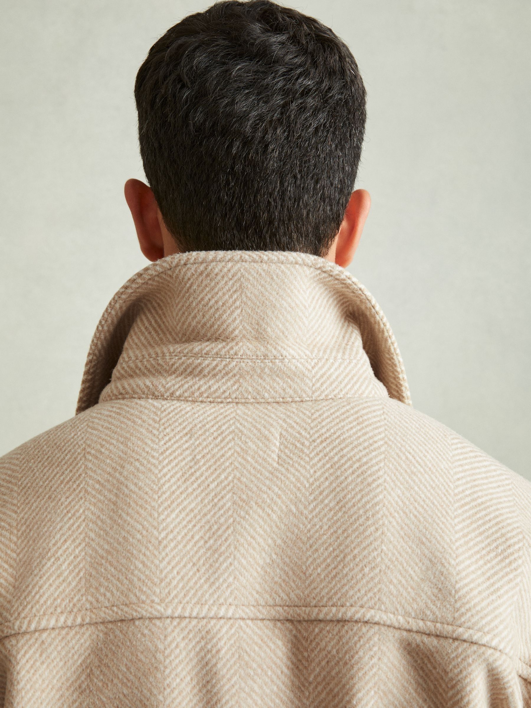 Wool Blend Herringbone Twill Overshirt in Oatmeal - Image 3 of 6