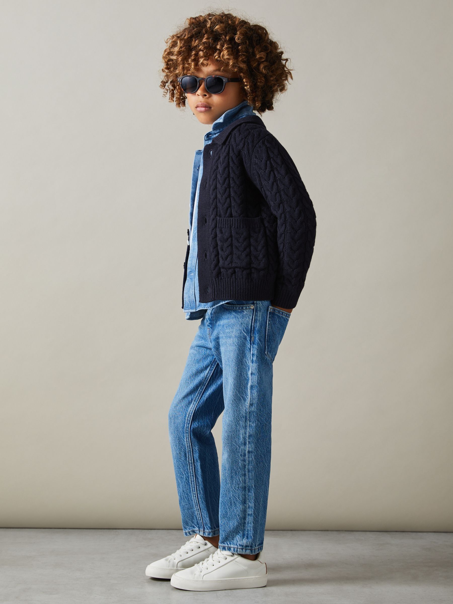 13-14 yrs Cable-Knit Cardigan in Navy - Image 2 of 4