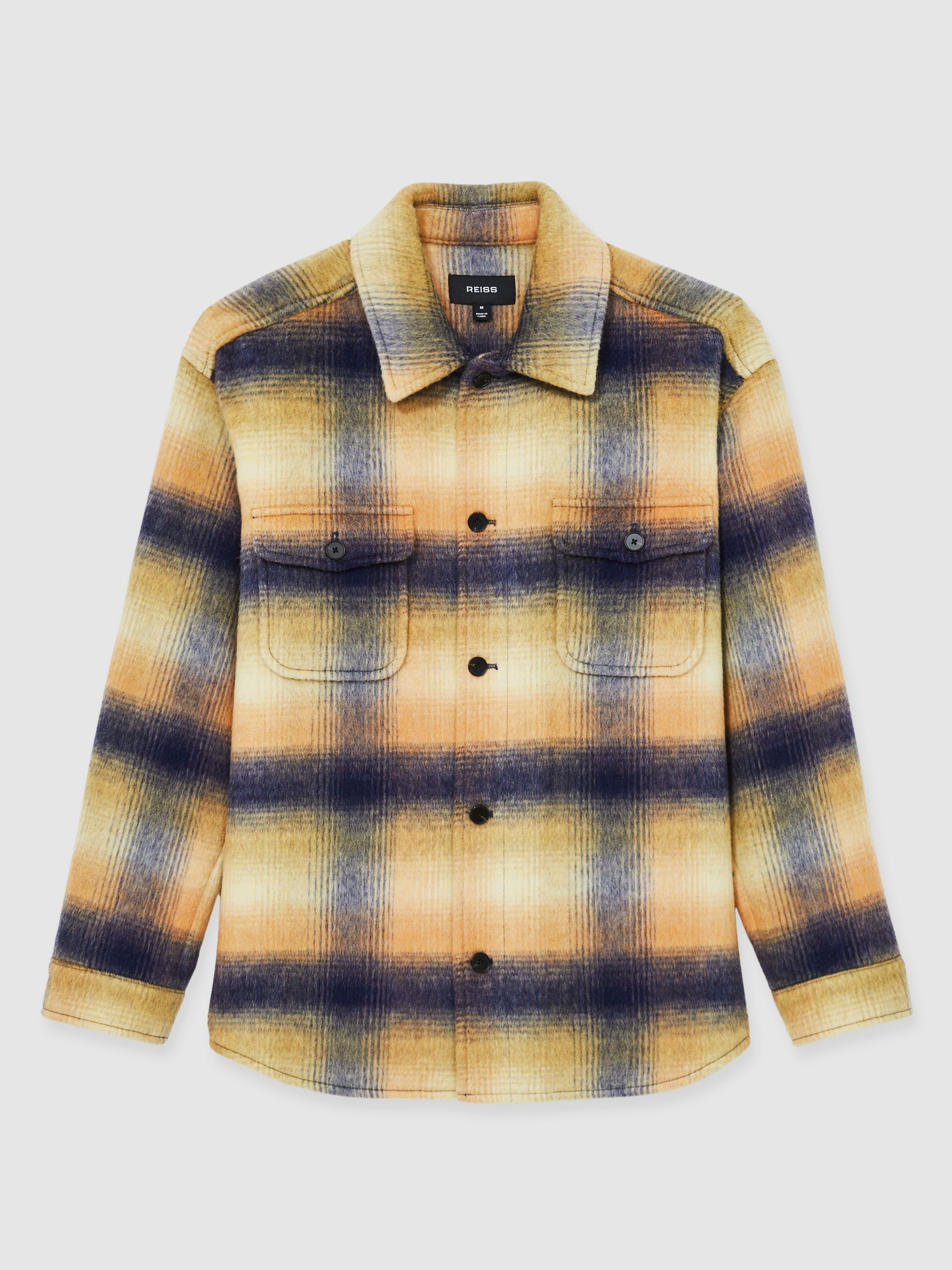 Brushed Wool-Blend Check Overshirt in Amber Orange - Image 2 of 6