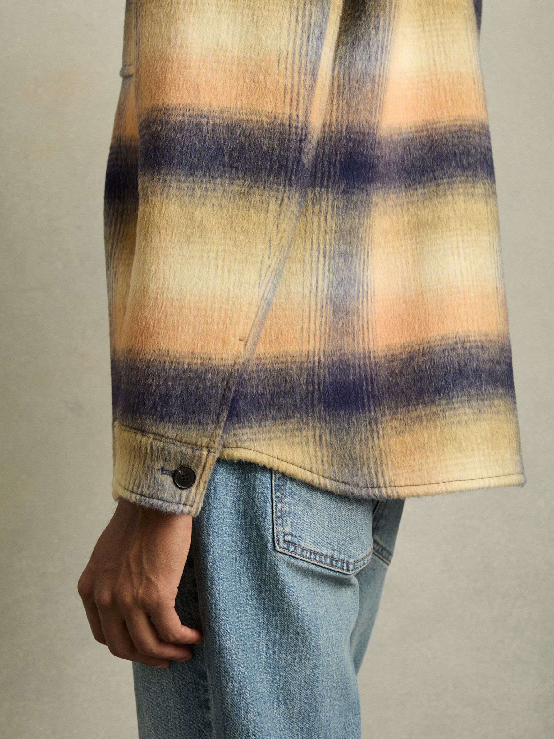 Brushed Wool-Blend Check Overshirt in Amber Orange - Image 4 of 6