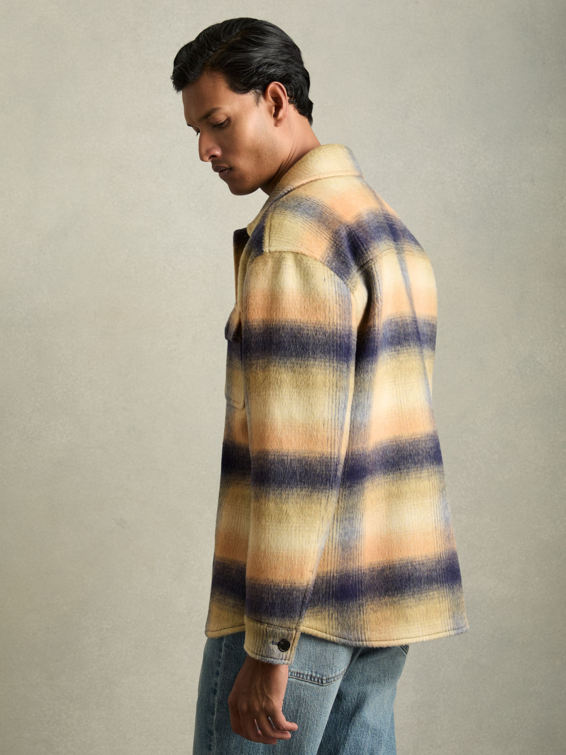 Brushed Wool-Blend Check Overshirt in Amber Orange - Image 5 of 6