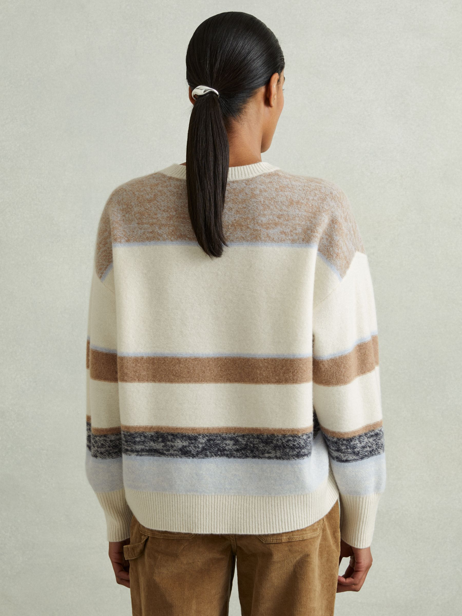 Wool-Cashmere Fuzzy Striped Jumper in Ivory/Blue - Image 3 of 4