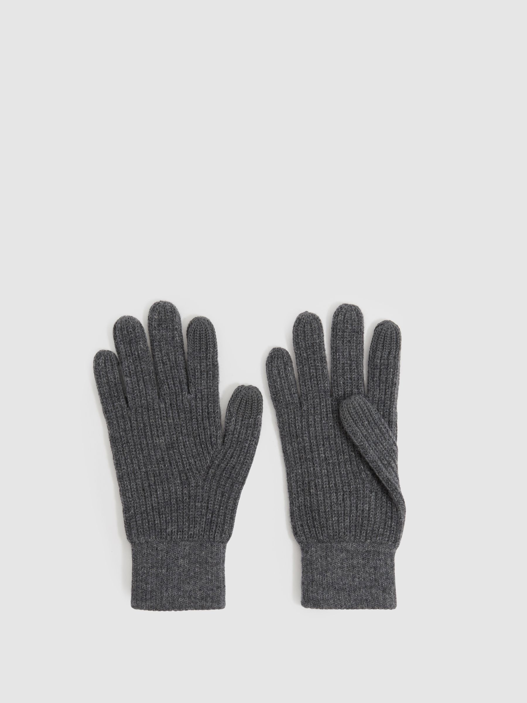 Ribbed-Merino Touchscreen Gloves in Mid Grey Melange - Image 1 of 4