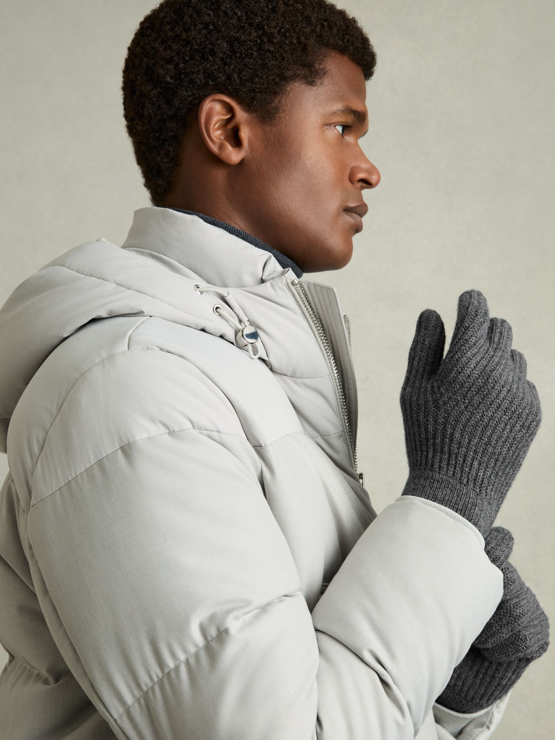 Ribbed-Merino Touchscreen Gloves in Mid Grey Melange - Image 3 of 4