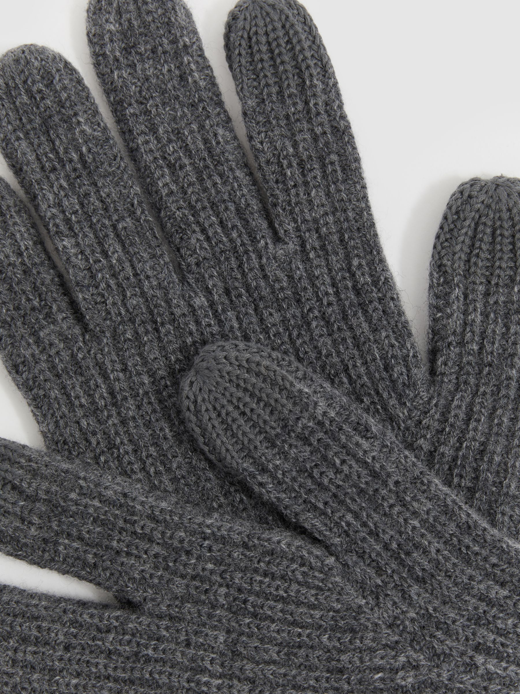 Ribbed-Merino Touchscreen Gloves in Mid Grey Melange - Image 4 of 4