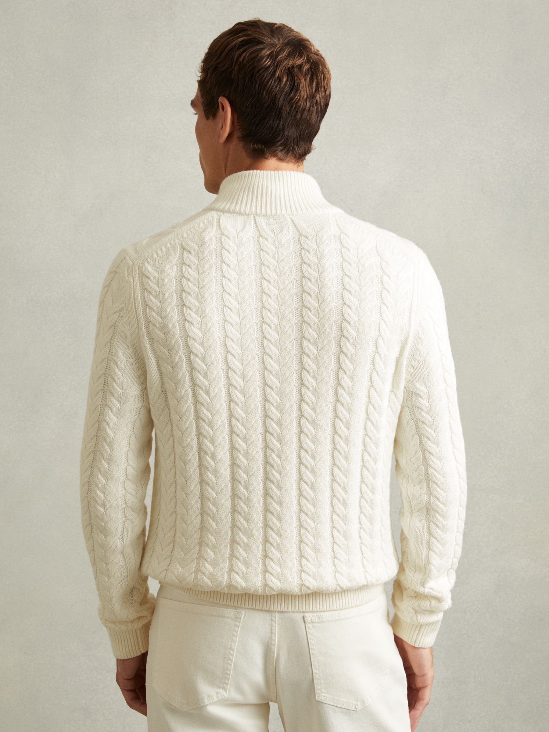 Reiss Cabled Zip-Neck Jumper with Cotton and Wool in White | REISS