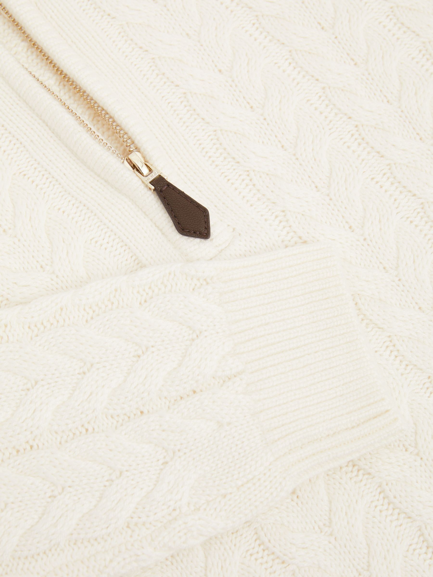 Cabled Zip-Neck Jumper with Cotton and Wool in White - Image 6 of 6