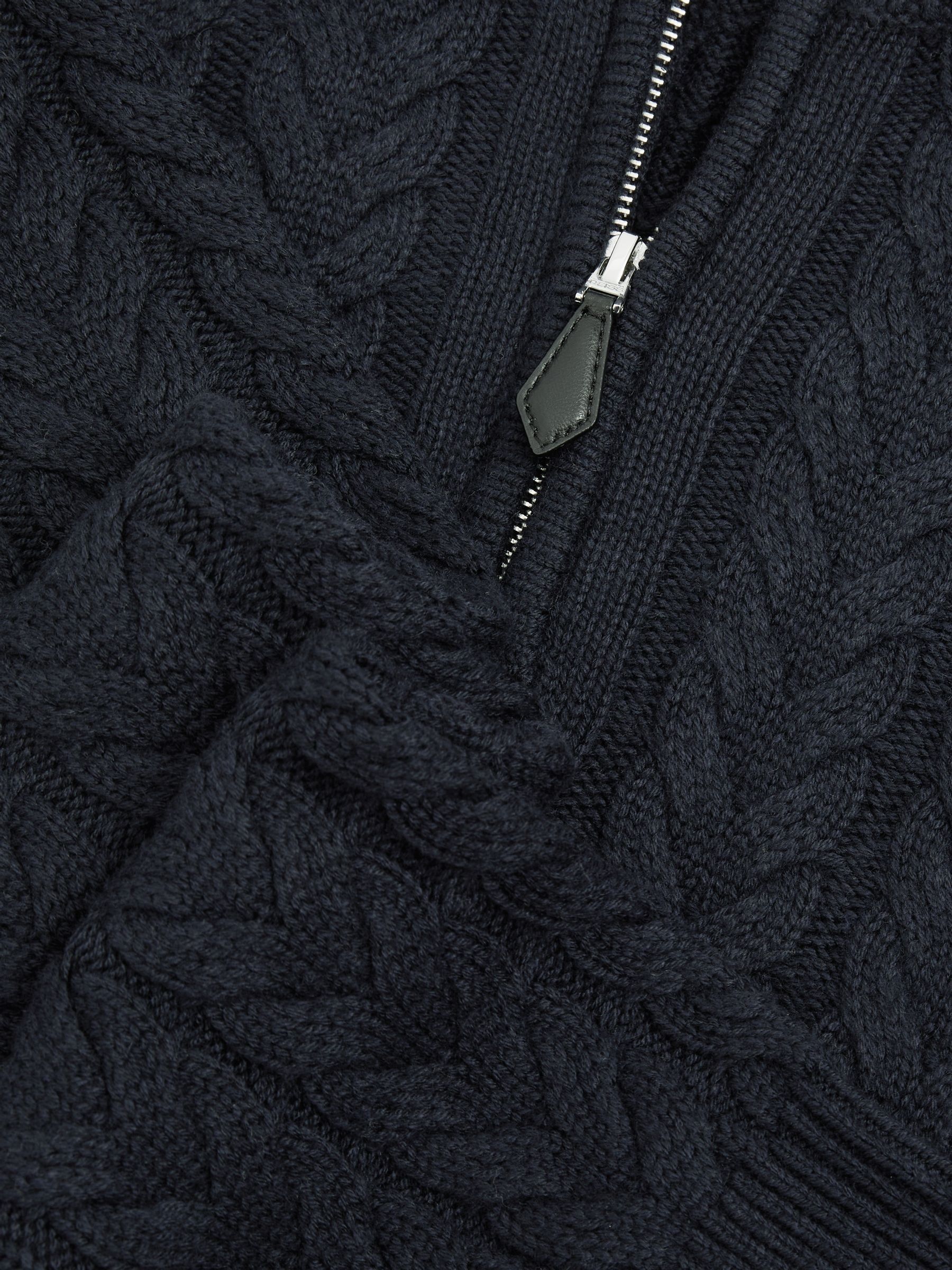 Cabled Zip-Neck Jumper with Cotton and Wool in Navy - Image 6 of 6