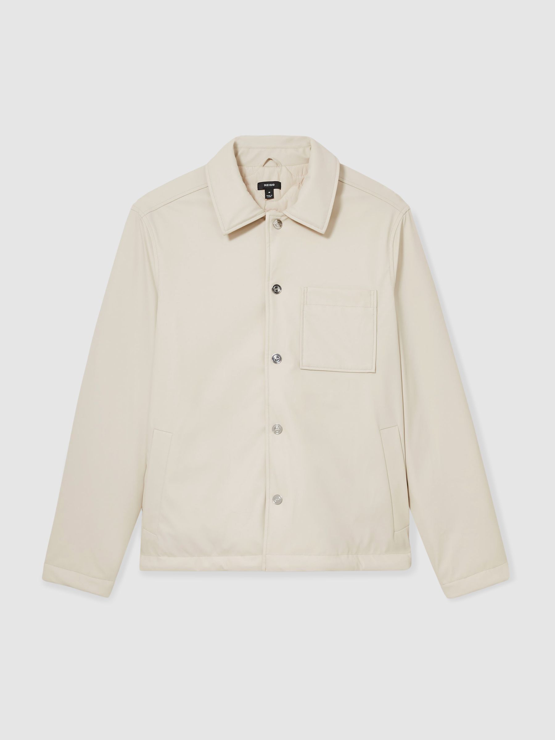 Padded Technical Press-Stud Overshirt in Stone - Image 2 of 8