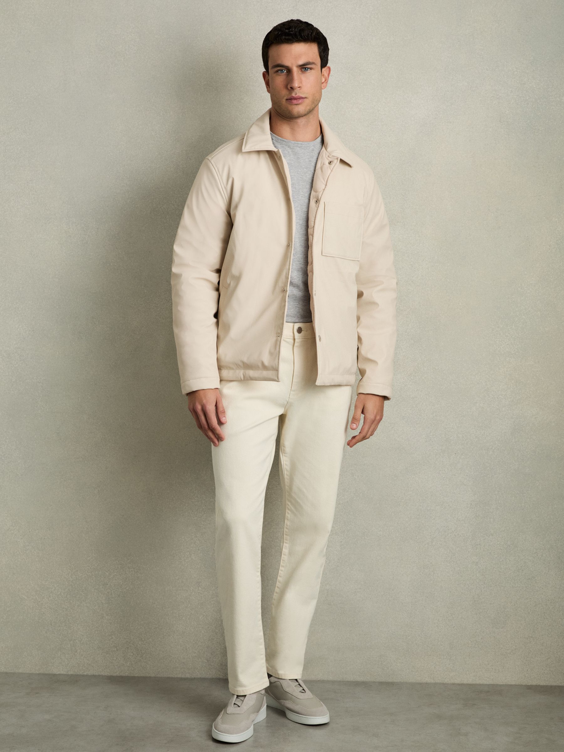 Padded Technical Press-Stud Overshirt in Stone - Image 3 of 8