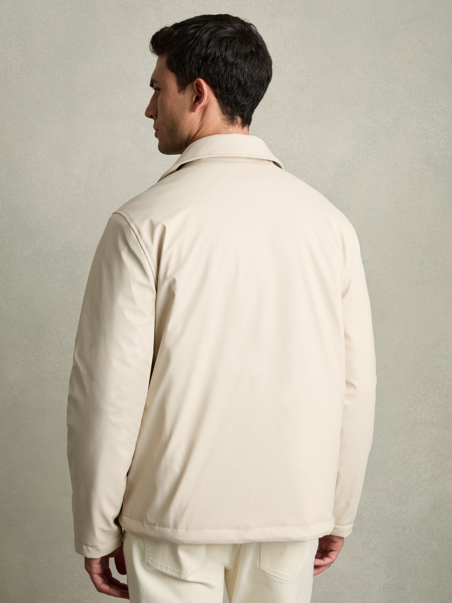 Padded Technical Press-Stud Overshirt in Stone - Image 5 of 8