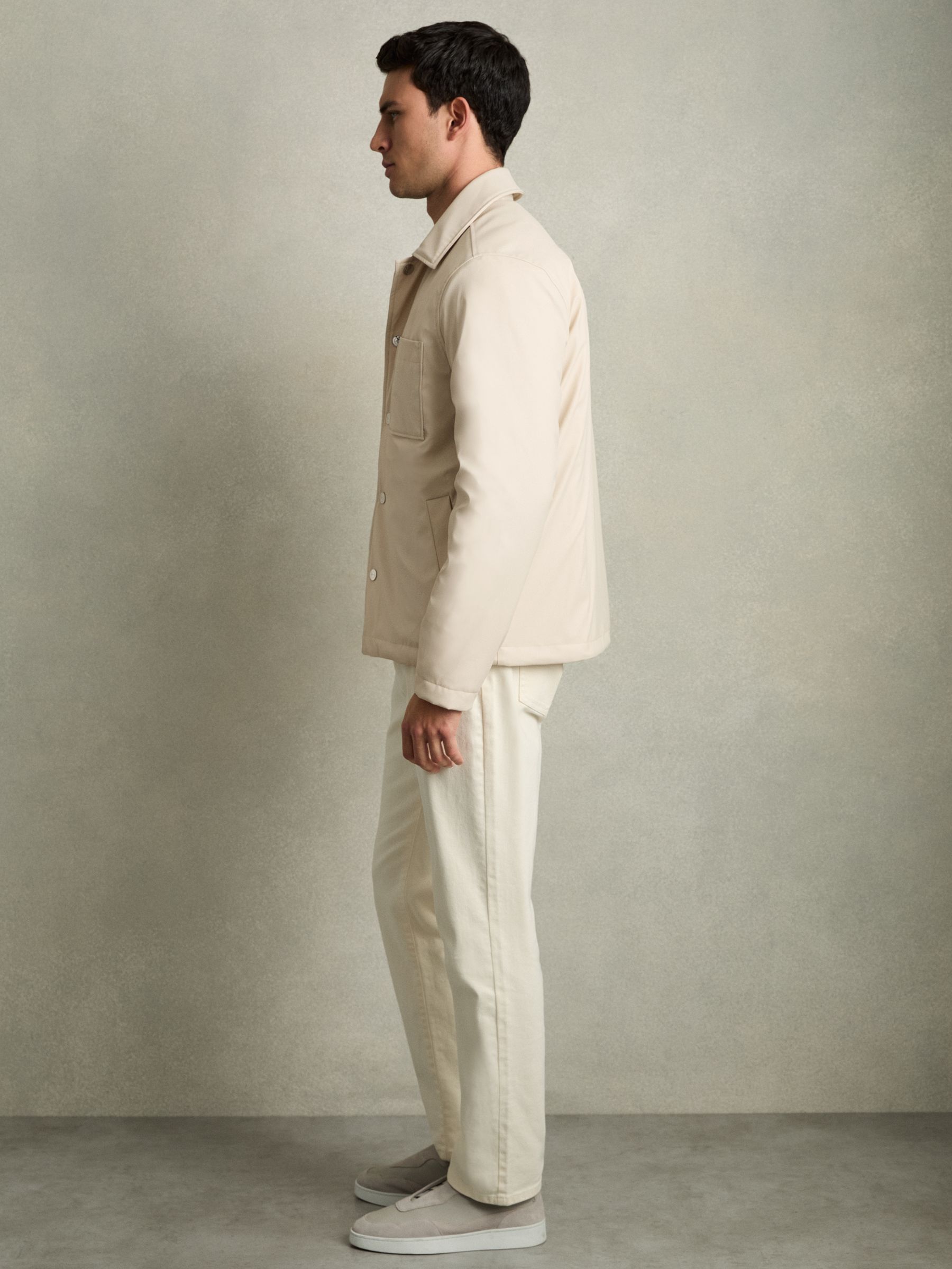 Padded Technical Press-Stud Overshirt in Stone - Image 6 of 8