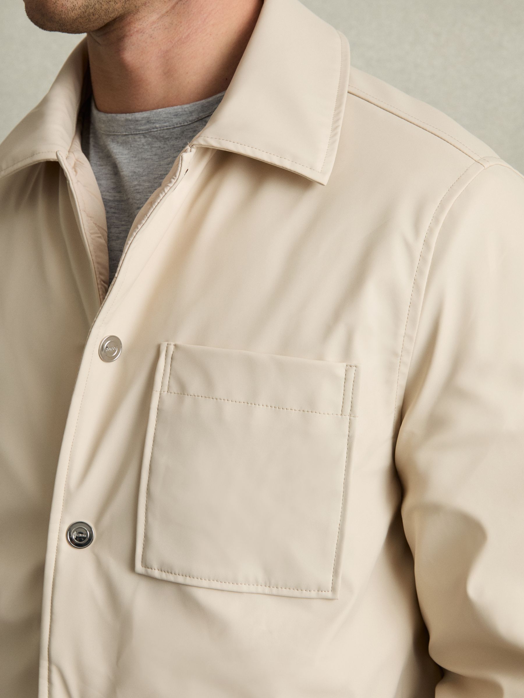 Padded Technical Press-Stud Overshirt in Stone - Image 7 of 8