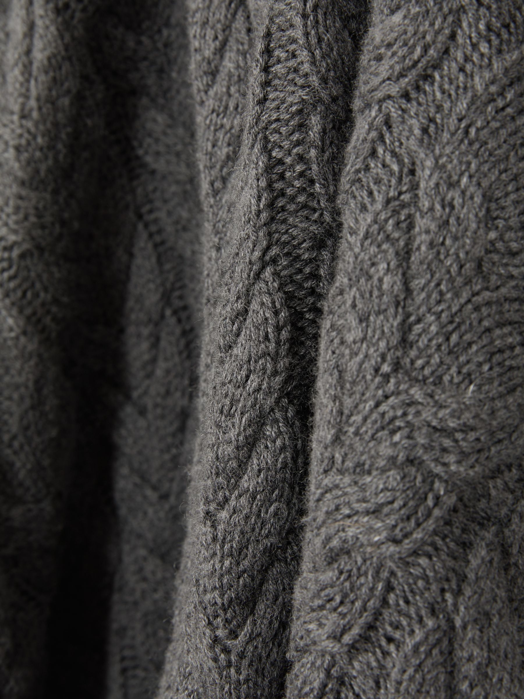 Cabled Zip-Neck Jumper with Cotton and Wool in Mid Grey Melange - Image 6 of 6