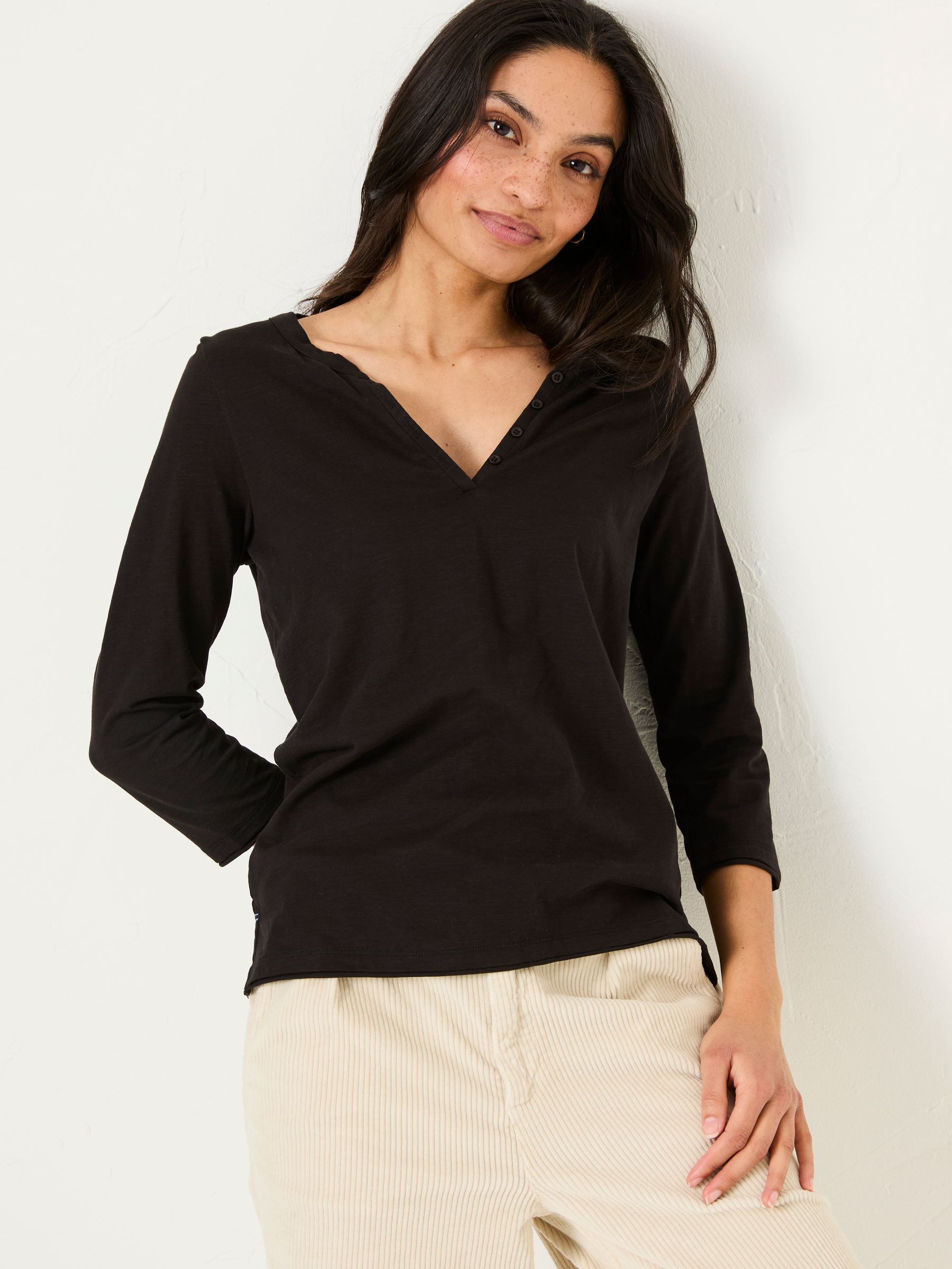 Aster Black 100% Cotton 3/4 Sleeve T-Shirt - Image 1 of 5