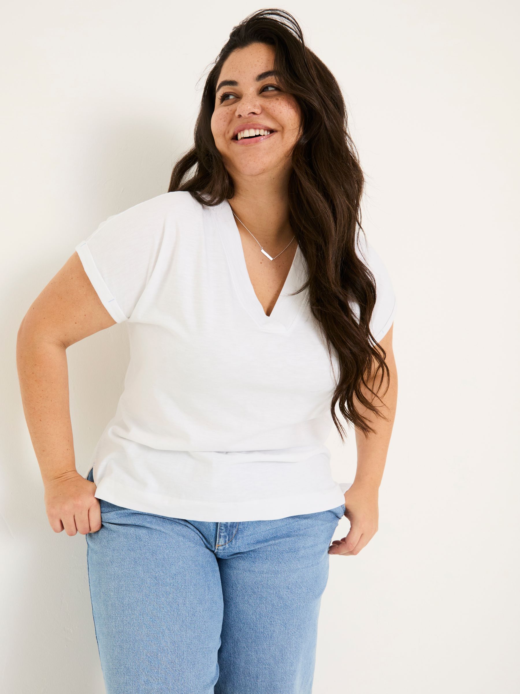 Tansy White 100% Organic Cotton V-Neck T-Shirt - Image 7 of 10