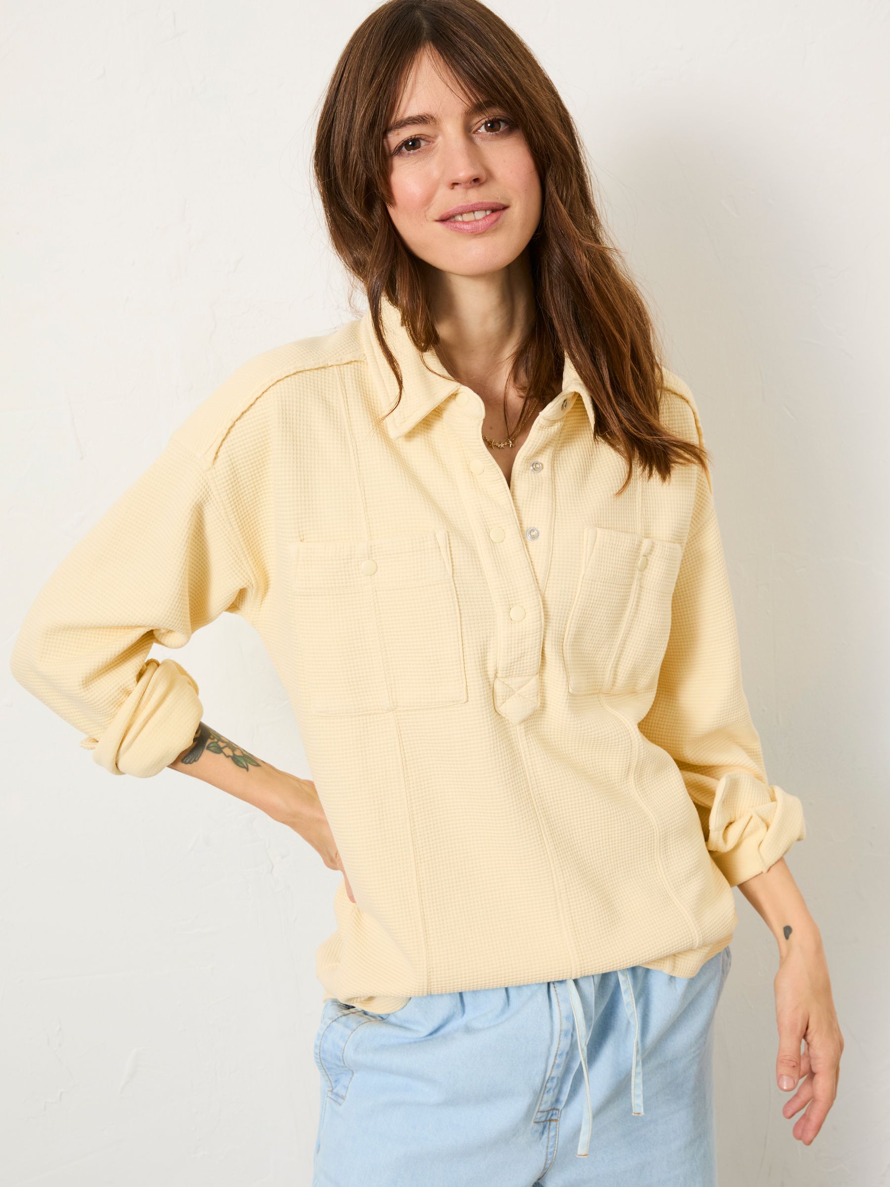 Sage Yellow Waffle Overhead 100% Cotton Top | FatFace