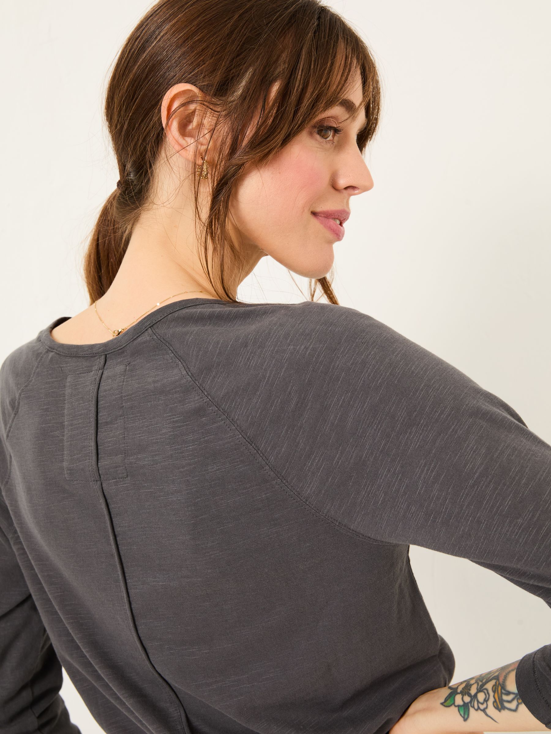 Ava Charcoal Grey 100% Cotton 3/4 Sleeve T-Shirt - Image 4 of 5