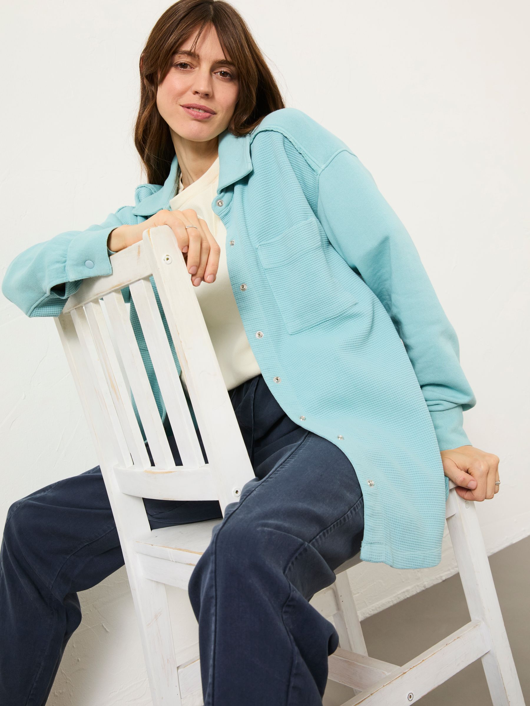 Skye Aqua Blue Waffle 100% Cotton Shirt - Image 4 of 12