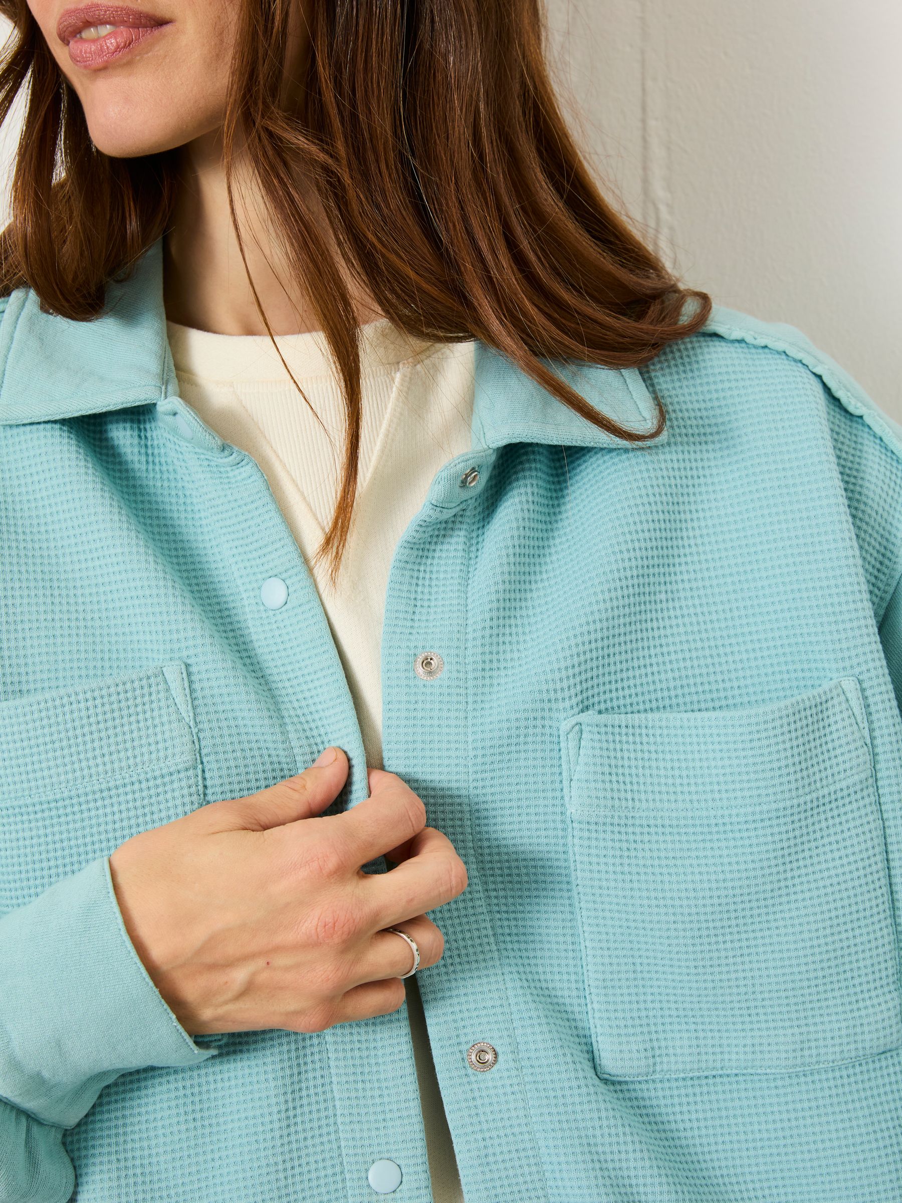 Skye Aqua Blue Waffle 100% Cotton Shirt - Image 5 of 12