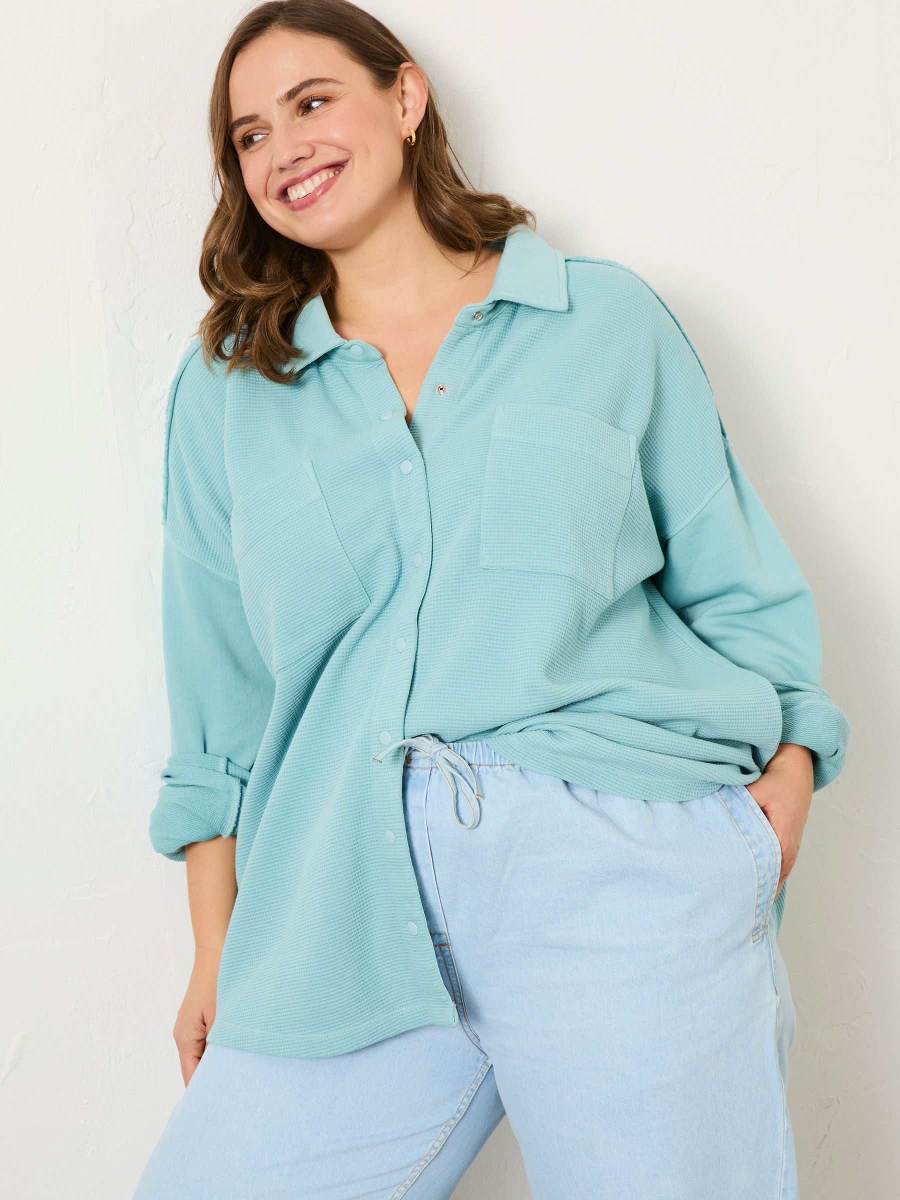Skye Aqua Blue Waffle 100% Cotton Shirt - Image 6 of 12