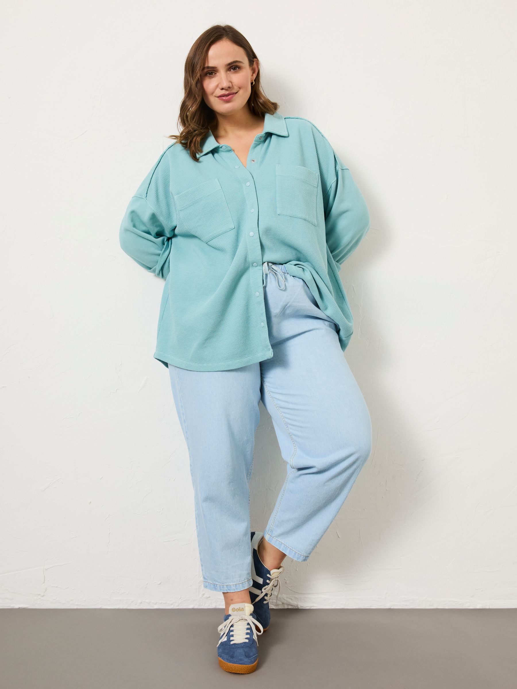 Skye Aqua Blue Waffle 100% Cotton Shirt - Image 8 of 12