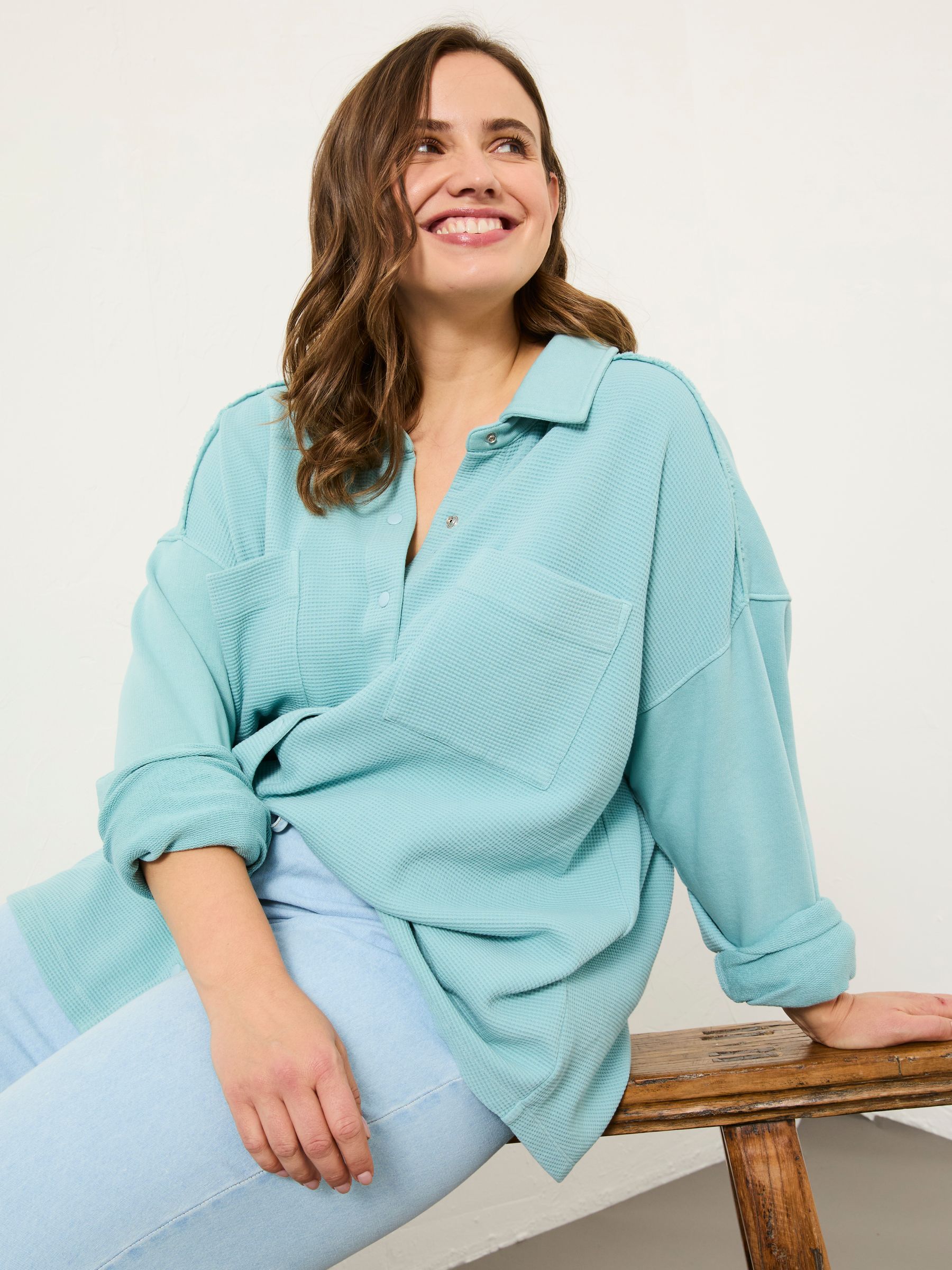 Skye Aqua Blue Waffle 100% Cotton Shirt - Image 9 of 12