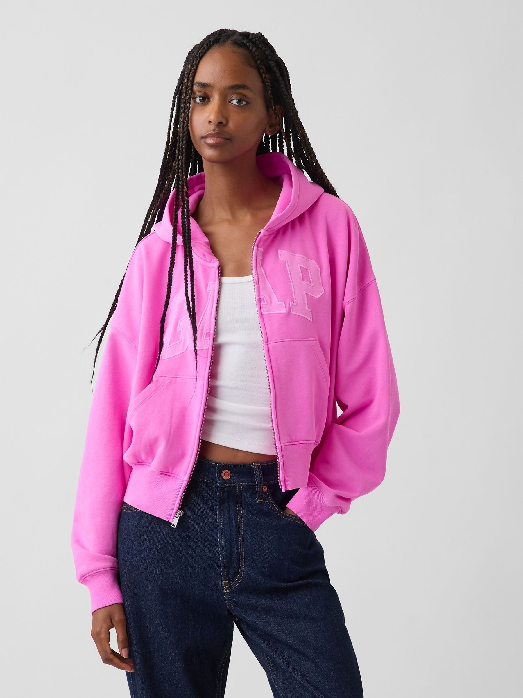 Pink Vintage Soft Oversized Logo Zip-Up Hoodie - Image 1 of 4
