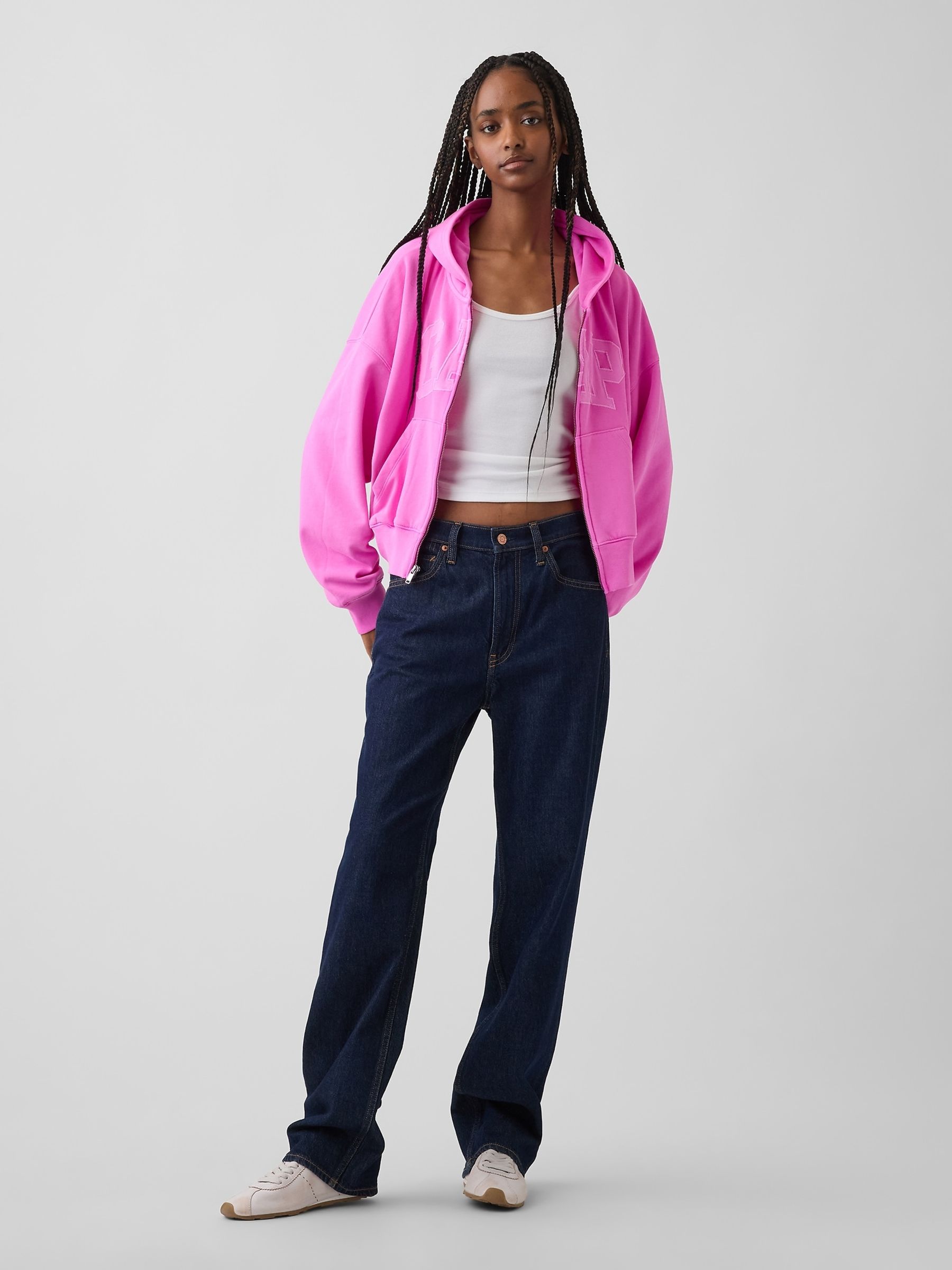Pink Vintage Soft Oversized Logo Zip-Up Hoodie - Image 3 of 4