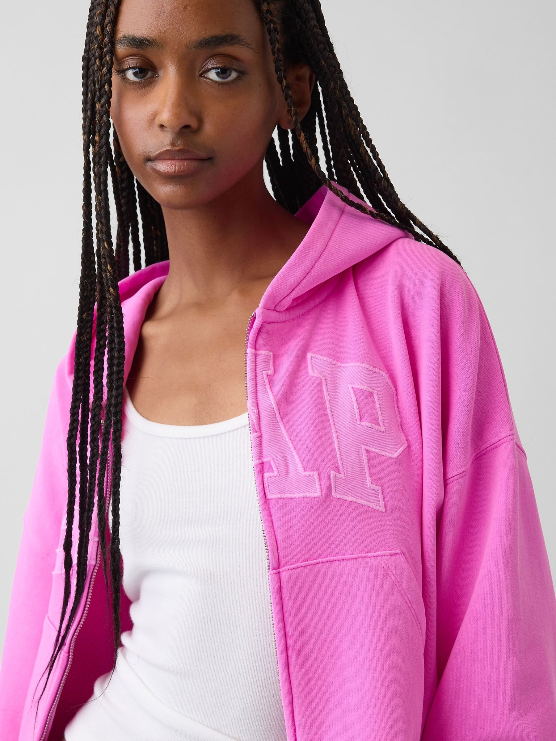 Pink Vintage Soft Oversized Logo Zip-Up Hoodie - Image 4 of 4