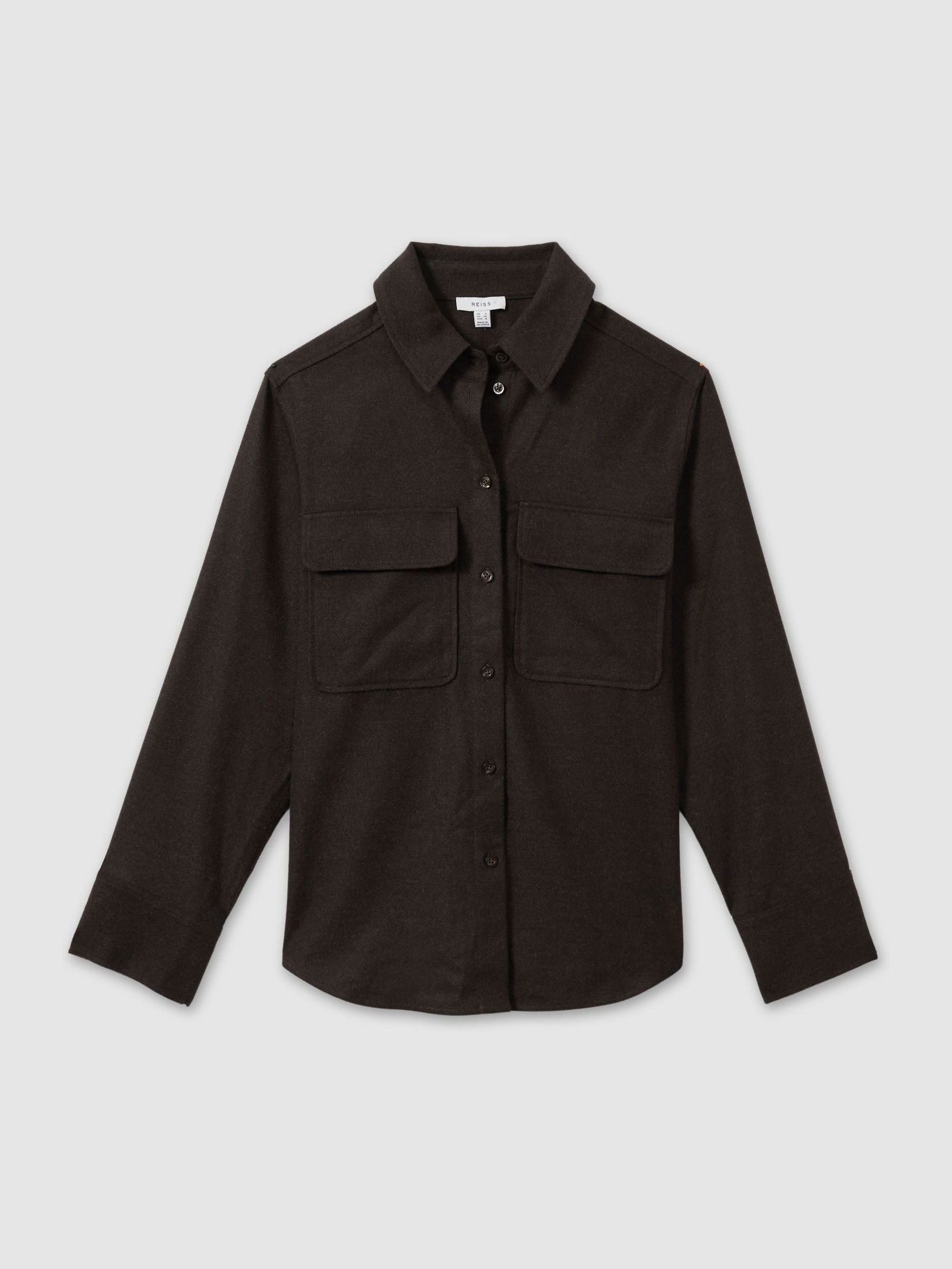 Patch Pocket Twill Overshirt in Chocolate - Image 2 of 6